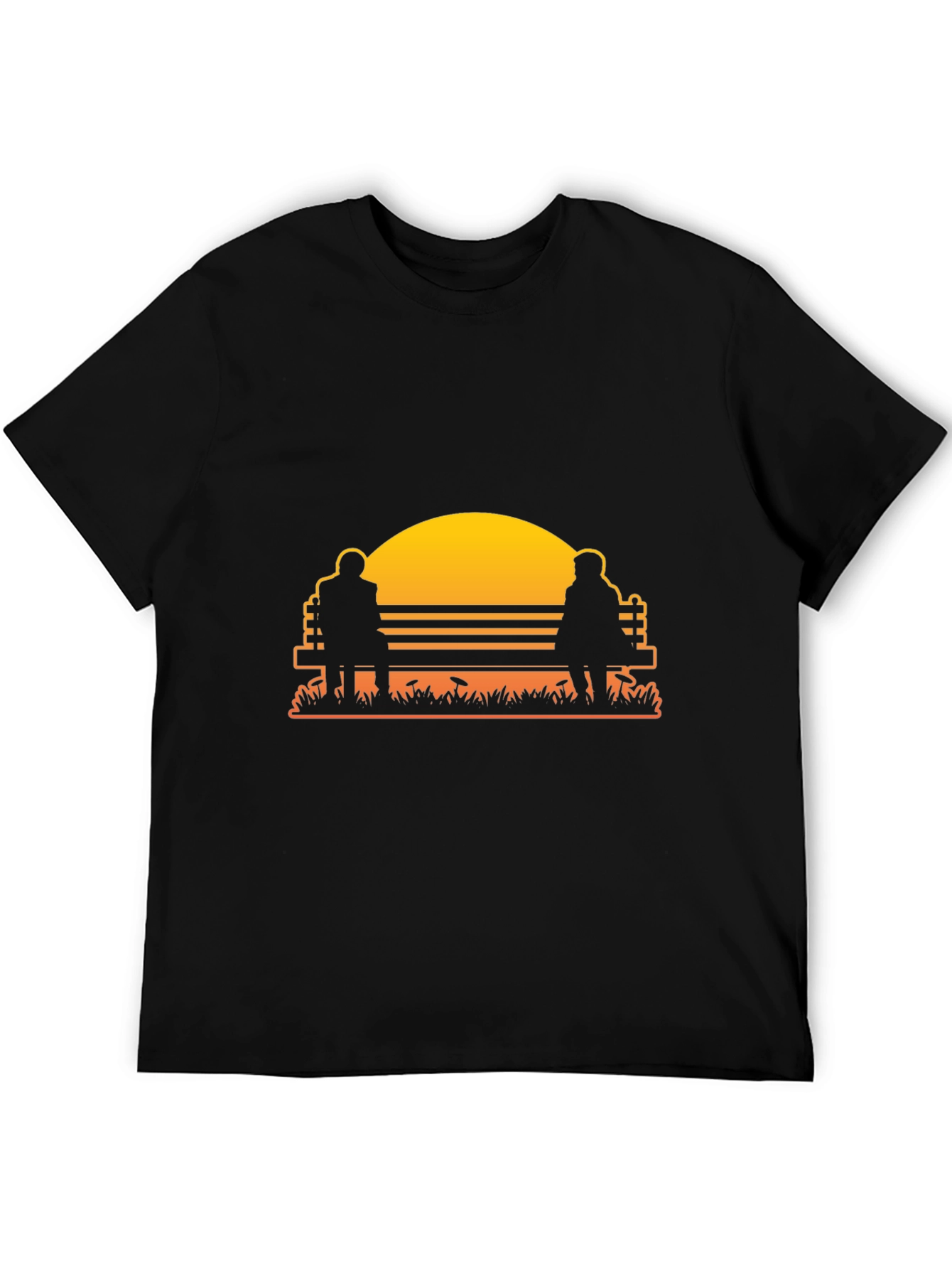 Black Sunset Couple Bench Graphic Tee view 5