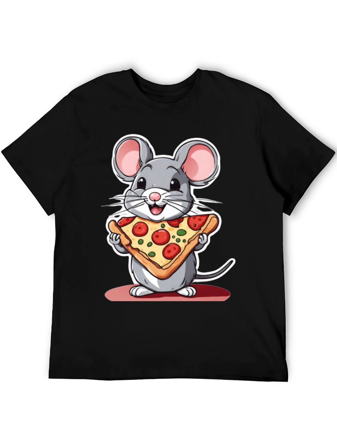 Black Cartoon Mouse Pizza Graphic Tee view 5