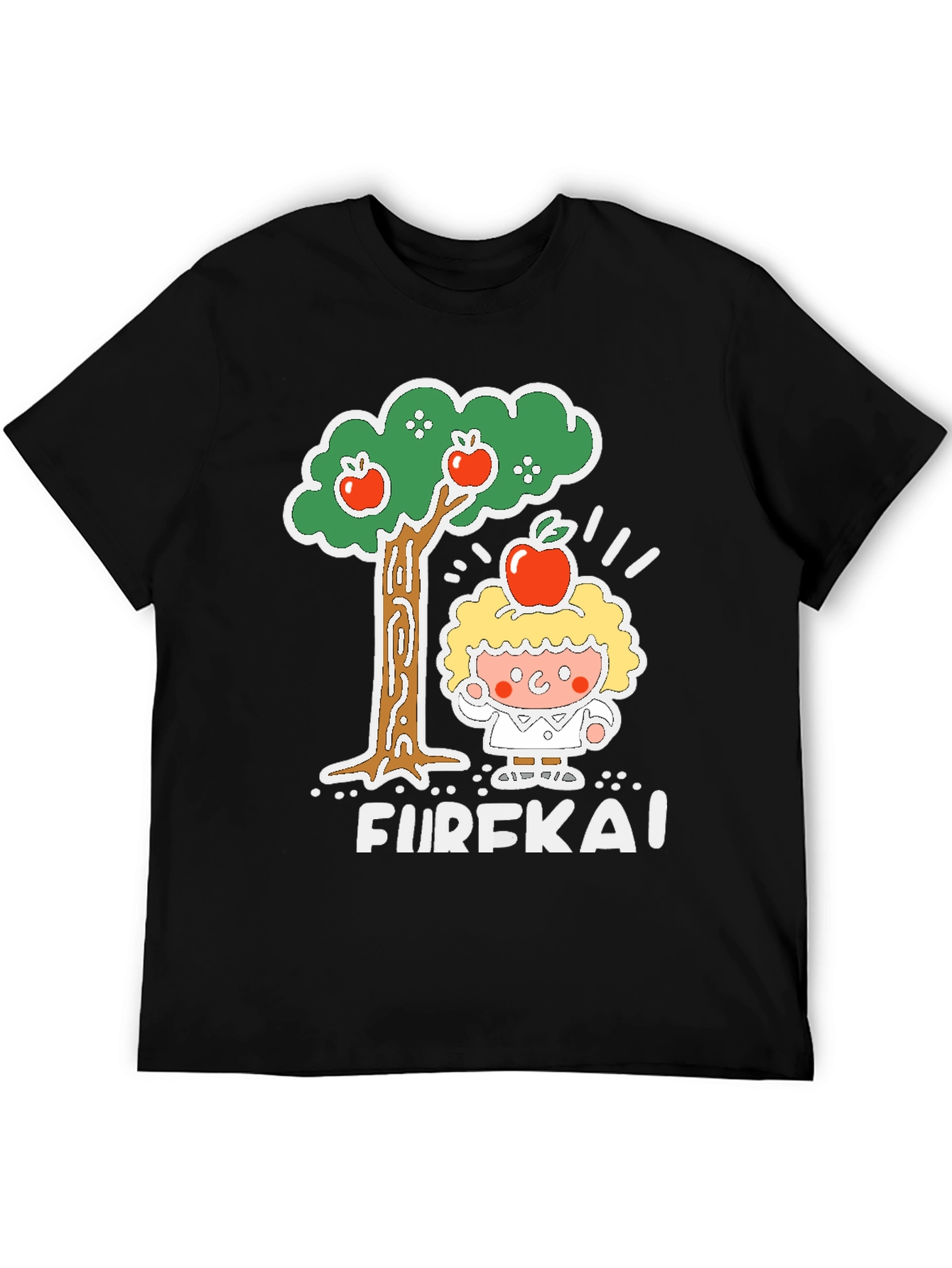 Black Eureka Apple Cartoon Graphic Black T-Shirt view 5