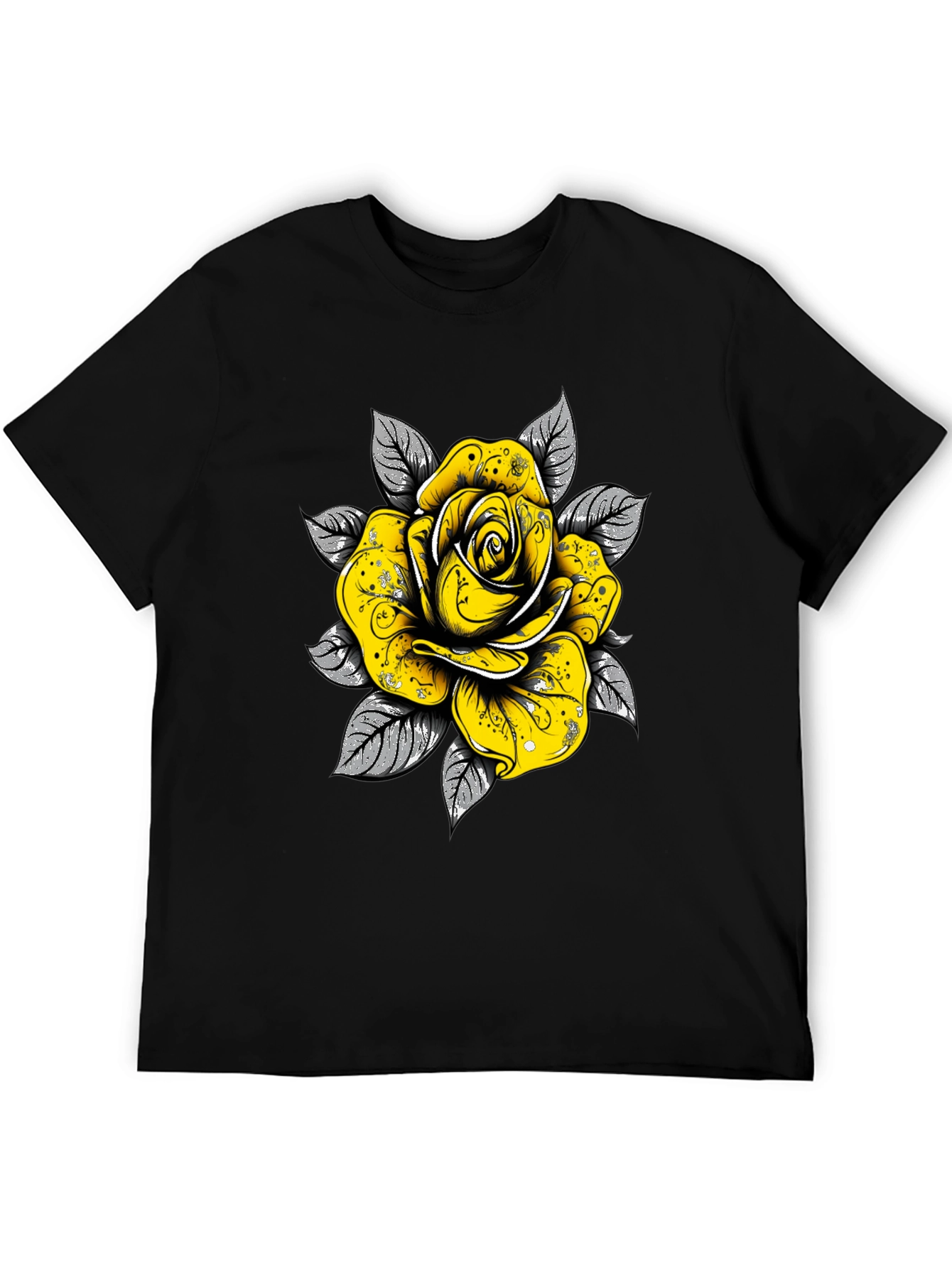 Black Rose Graphic Tee - Sleek Black Cotton T-Shirt view 5