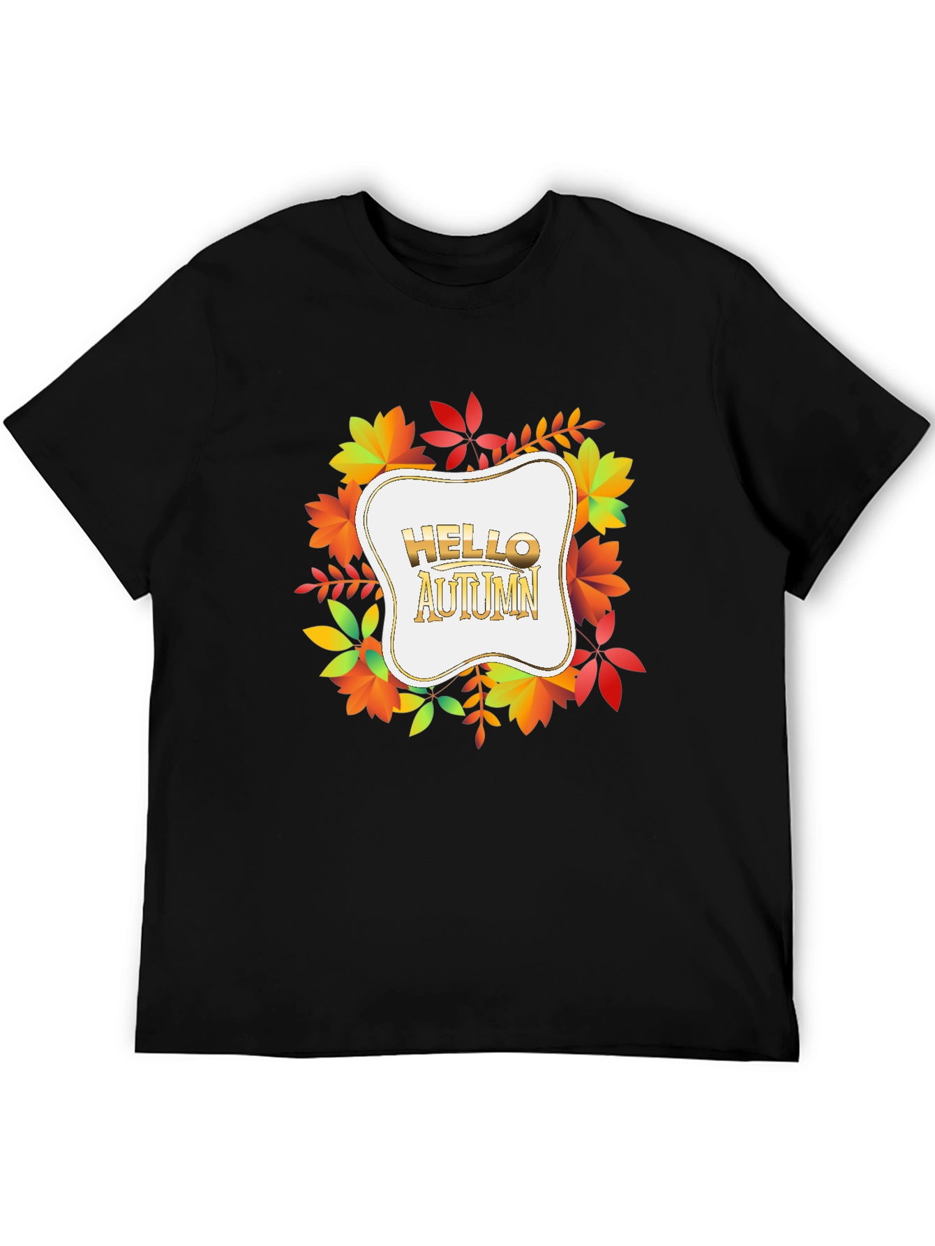 Black Hello Autumn Black T-Shirt - Fall Season Tee view 5