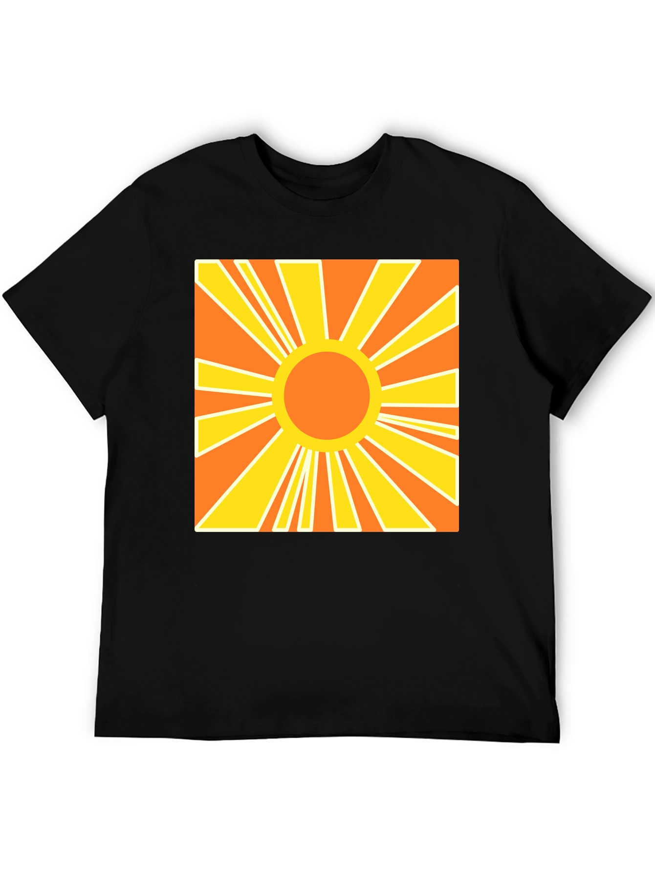 Black Retro Sunburst Graphic Tee - Black Cotton T-Shirt view 5