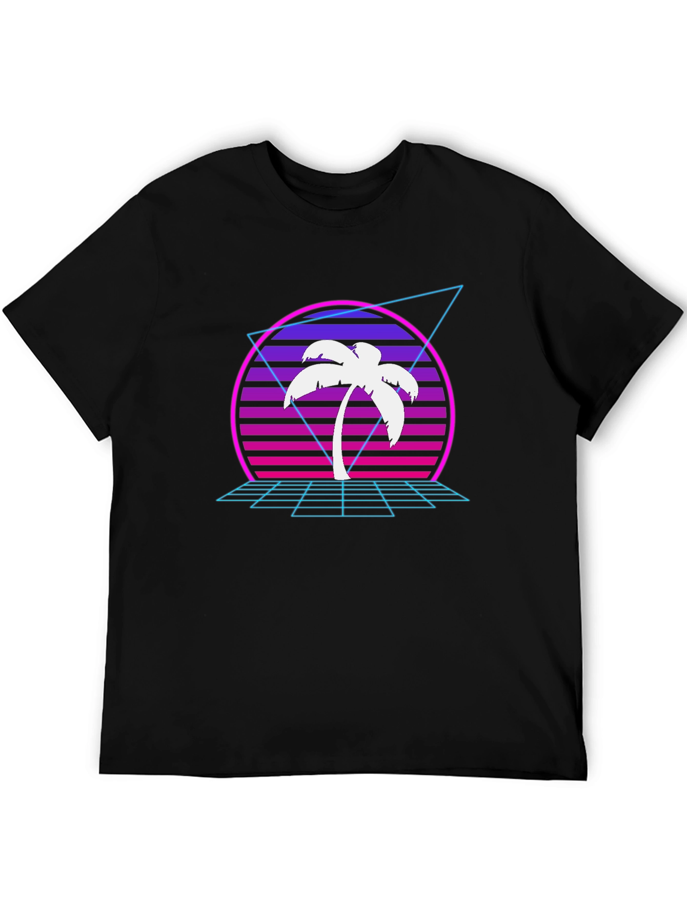 Black Retro Palm Tree T-Shirt - Synthwave Design view 5