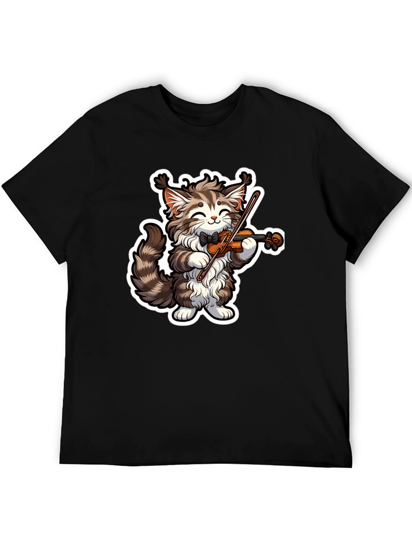 Black Musical Cat T-Shirt - Violin Playing Kitten Tee view 5