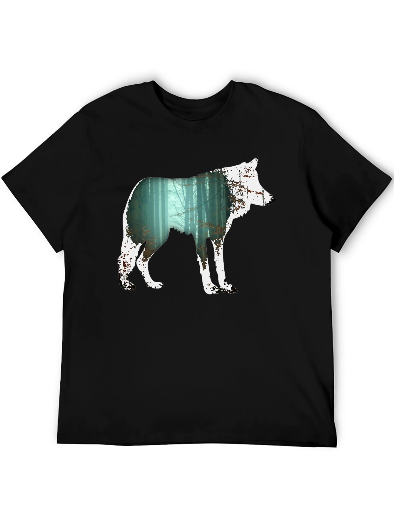 Black Wolf Silhouette Forest Graphic Tee - Black view 5