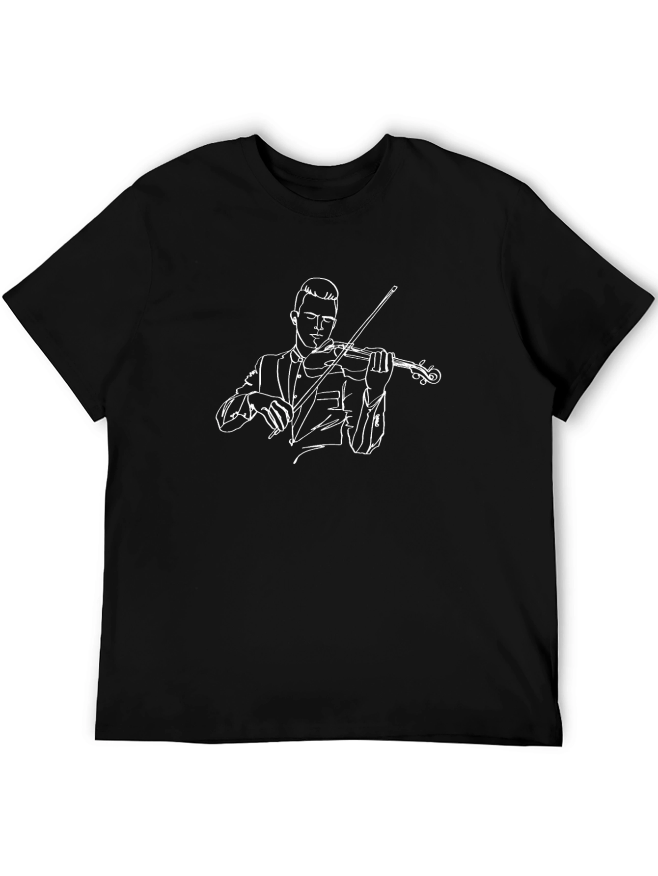 Black Violinist Line Art Graphic Tee - Black Cotton view 5