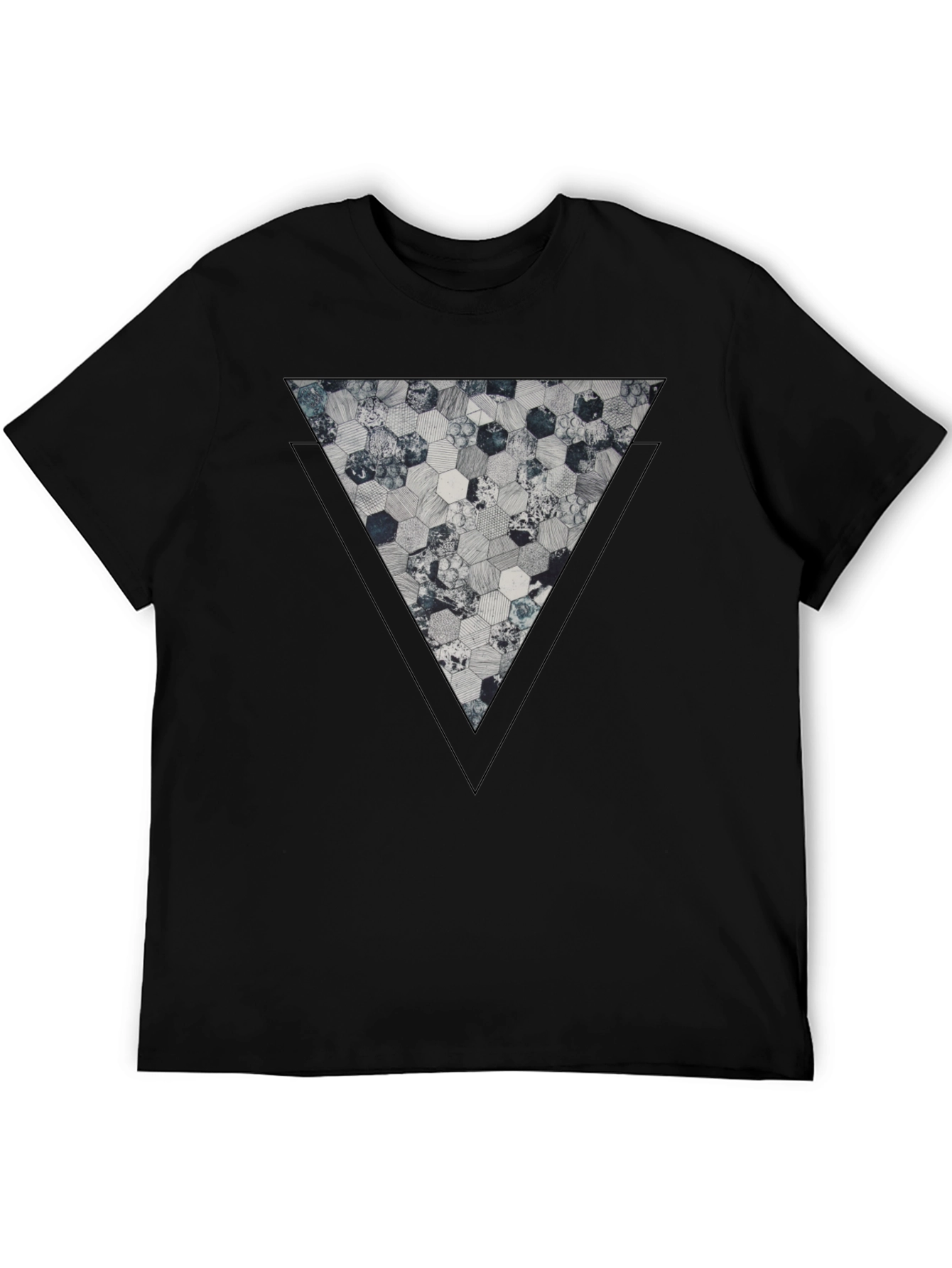 Black Geometric Hexagon Triangle Graphic Tee - Black view 5