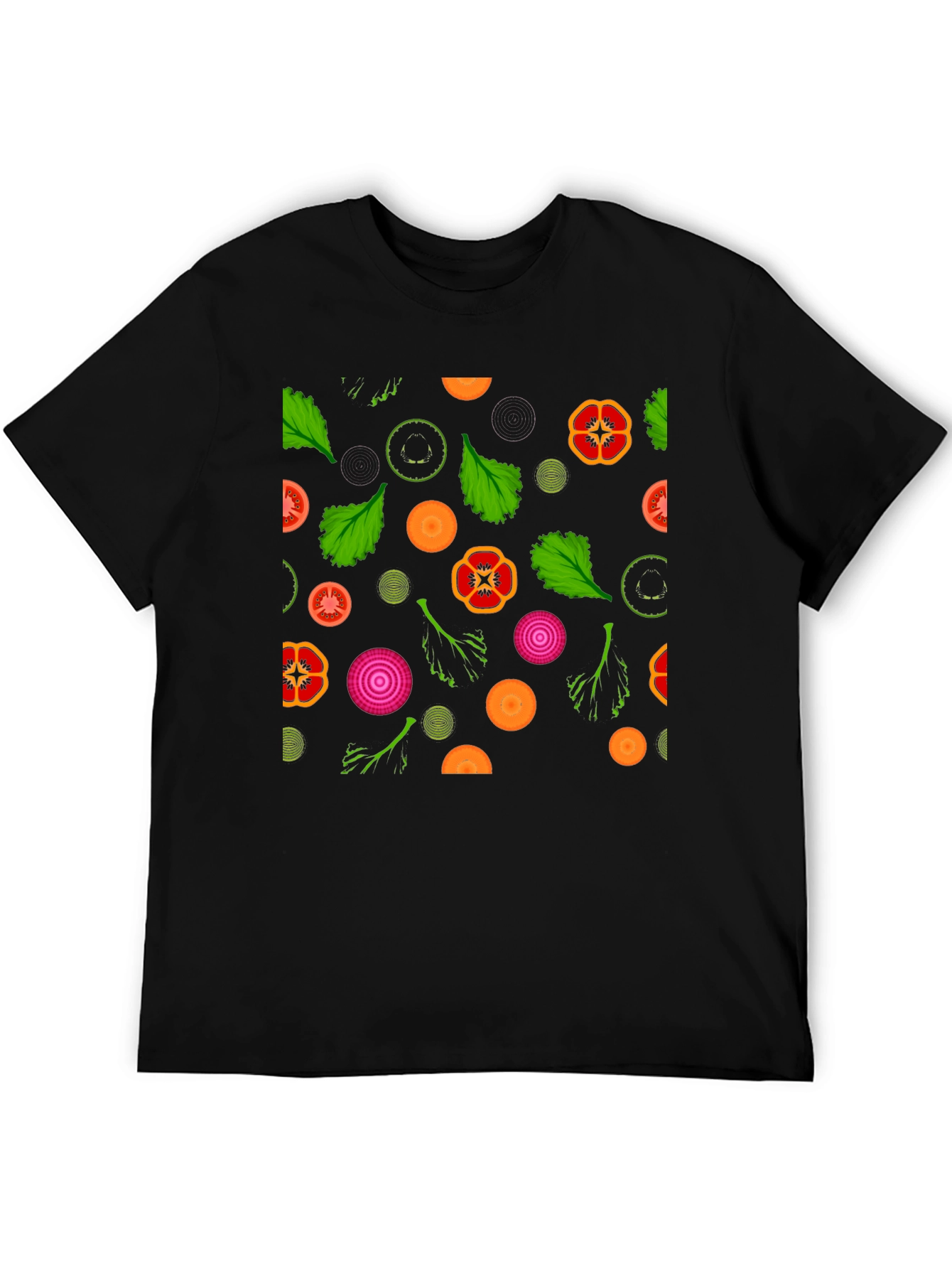 Black Vegetable Pattern T-Shirt - Black view 5