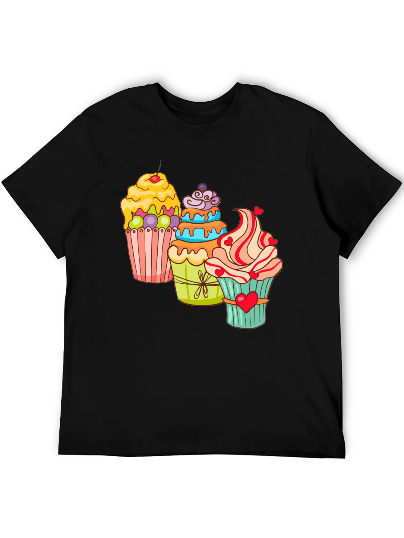 Black Cupcake T-Shirt Black Cotton Short Sleeve Dessert Lover view 5