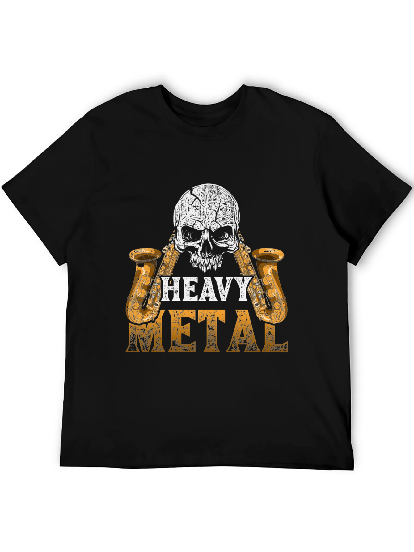 Black Heavy Metal Skull Saxophone Graphic Black T-Shirt view 5
