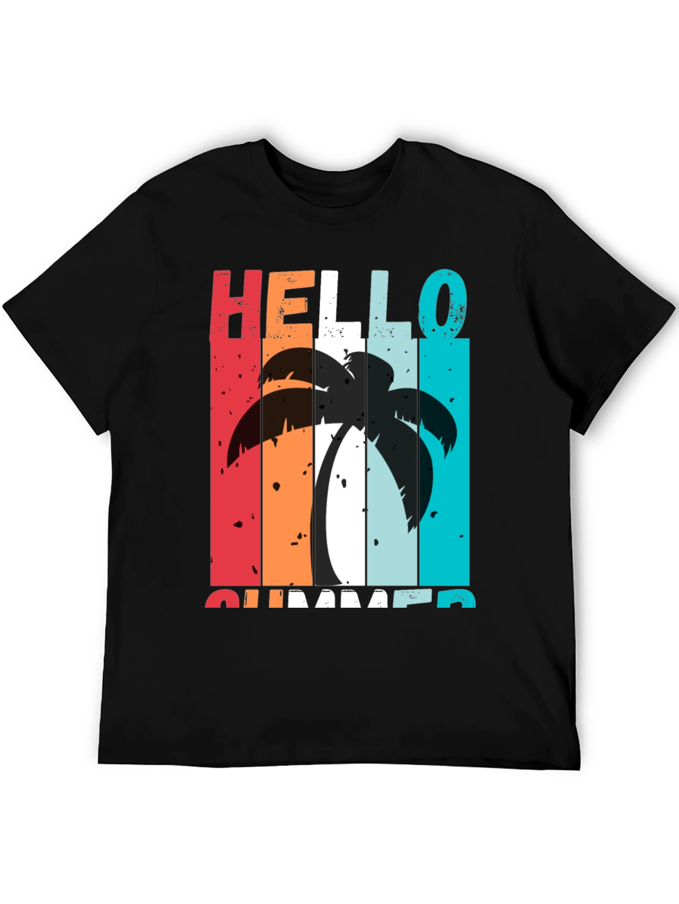 Black Hello Summer Palm Tree Graphic Tee view 5