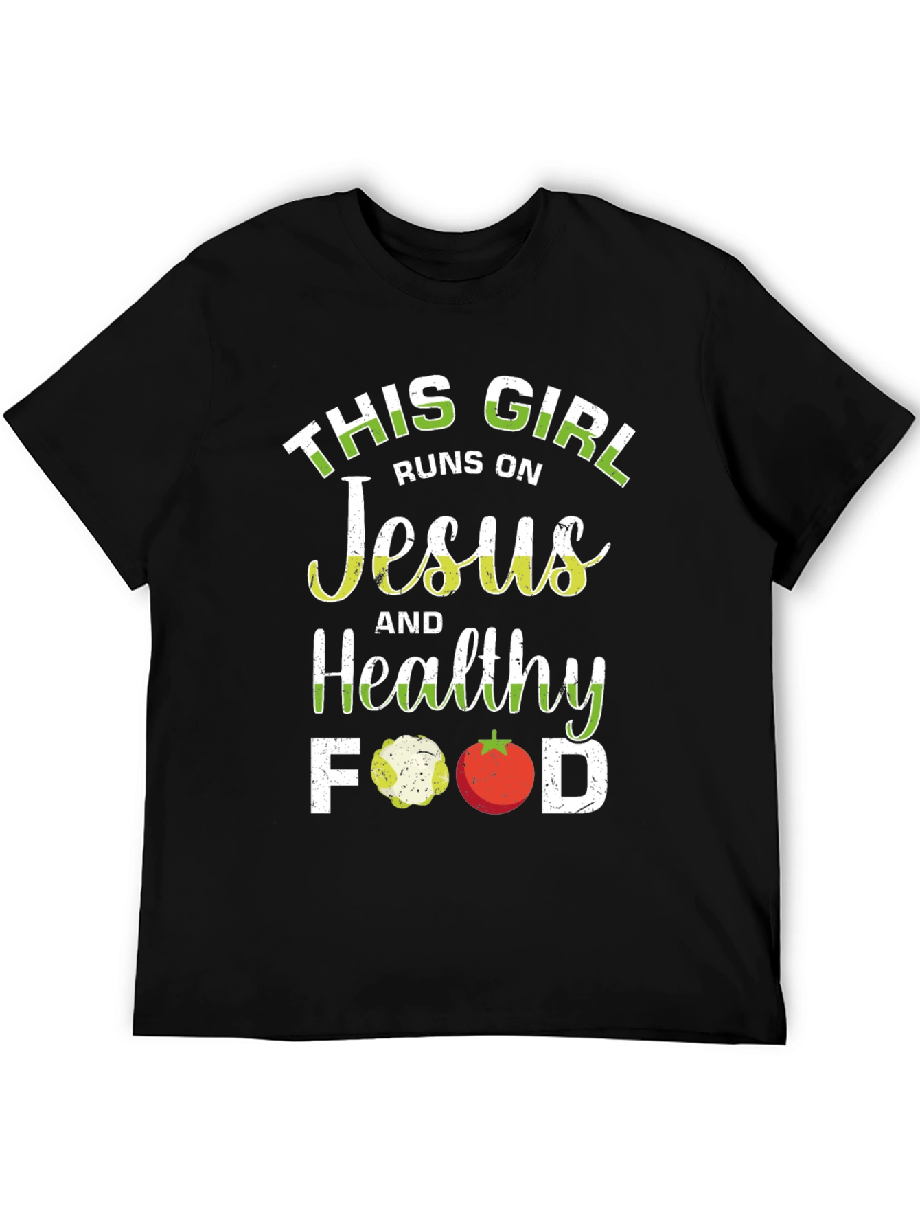 Black This Girl Runs on Jesus and Healthy Food T-Shirt view 5