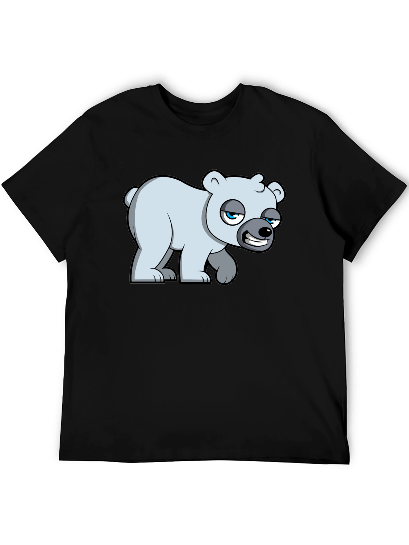 Black Cartoon Polar Bear Graphic T-Shirt - Black Cotton Blend view 5