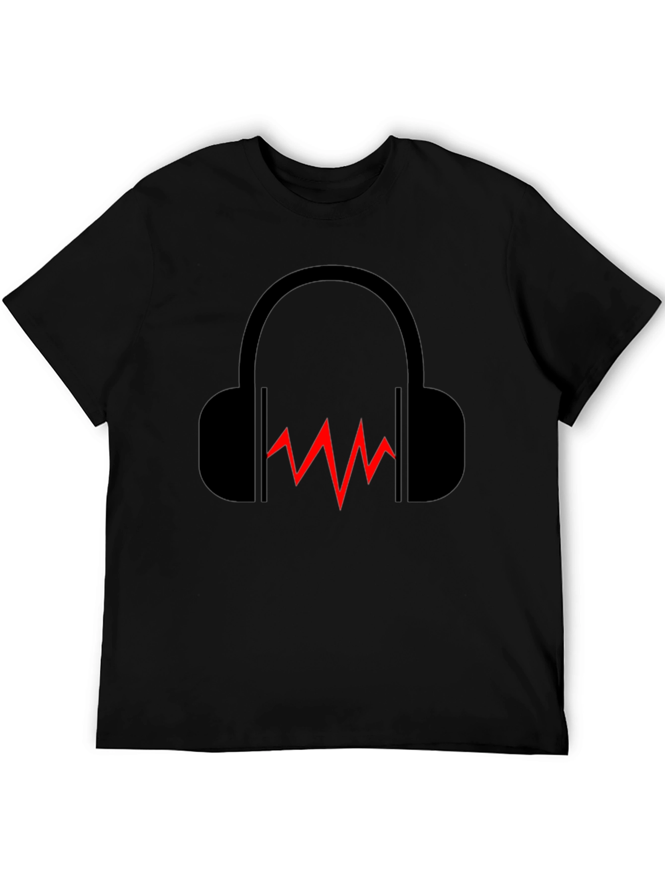 Black Headphones & Sound Wave Graphic Black T-Shirt view 5