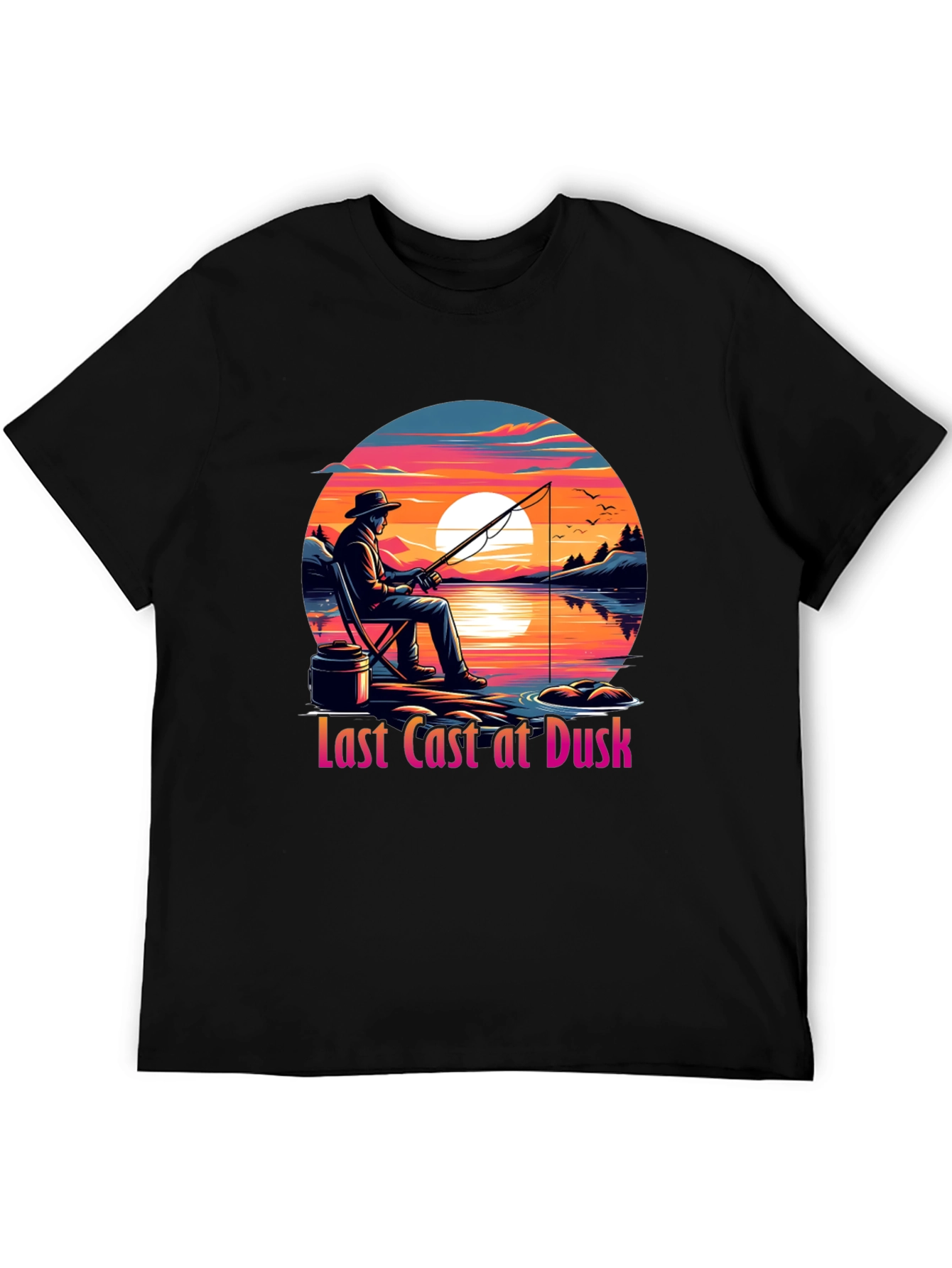 Black Last Cast at Dusk Graphic Tee view 5
