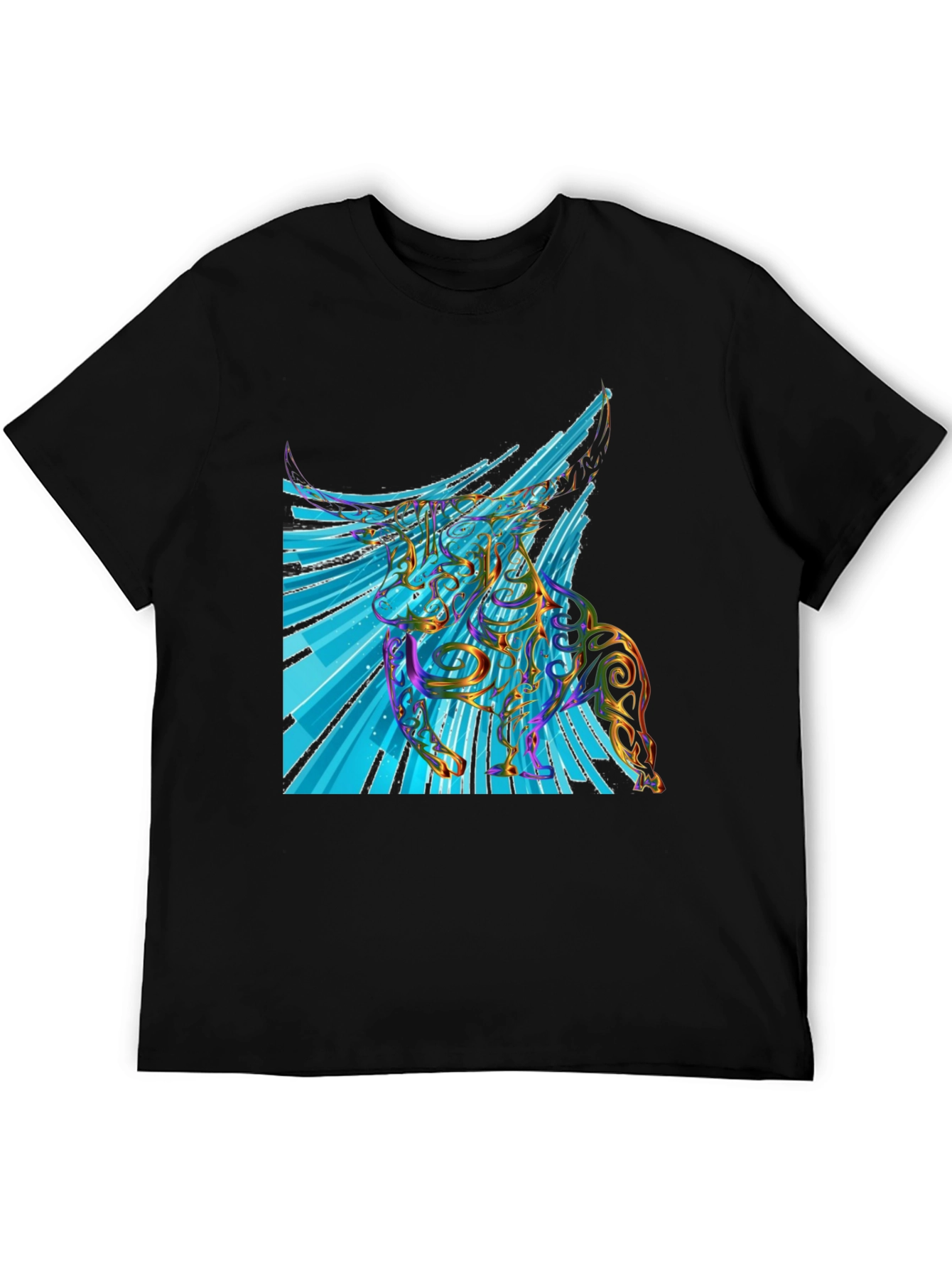Black Abstract Unicorn Graphic Print Tee view 5