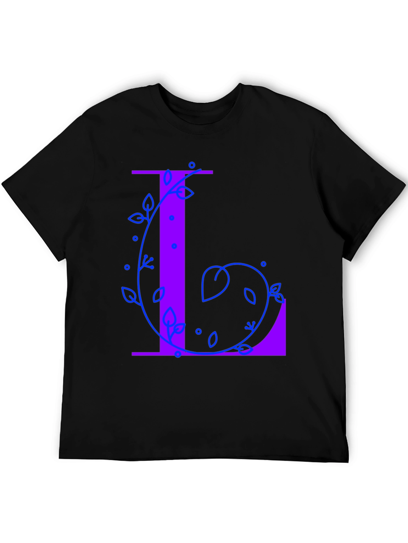 Black Letter L Floral Design T-Shirt - Black view 5