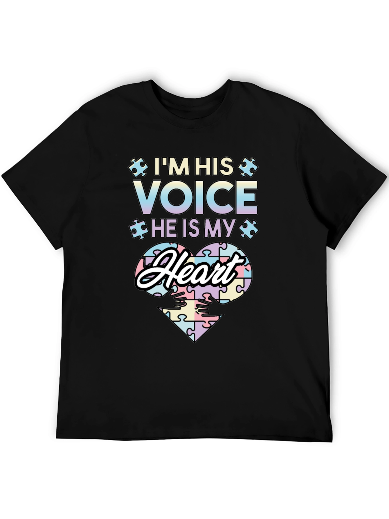 Black Autism Awareness T-Shirt I'm His Voice He Is My Heart view 5