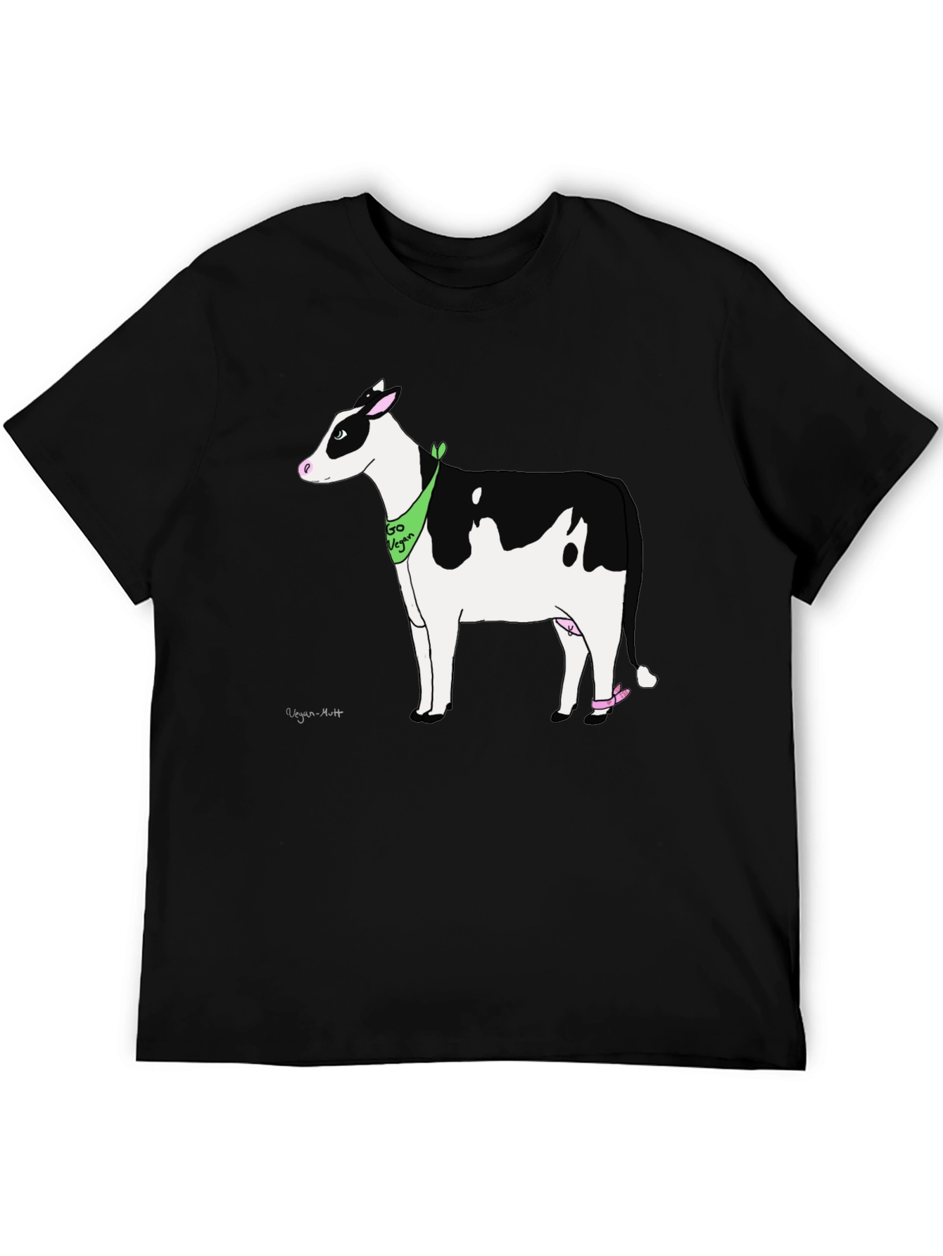Black Vegan Cow Graphic T-Shirt - Black Cotton Tee view 5