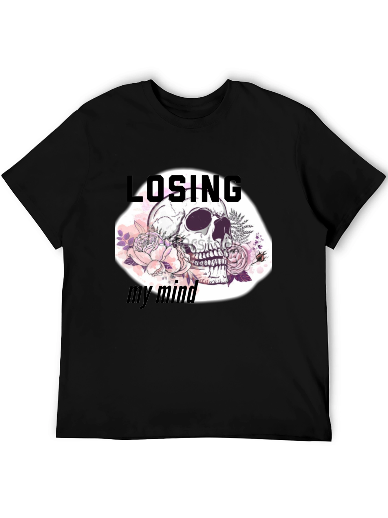 Black Losing My Mind Skull Graphic T-Shirt view 5