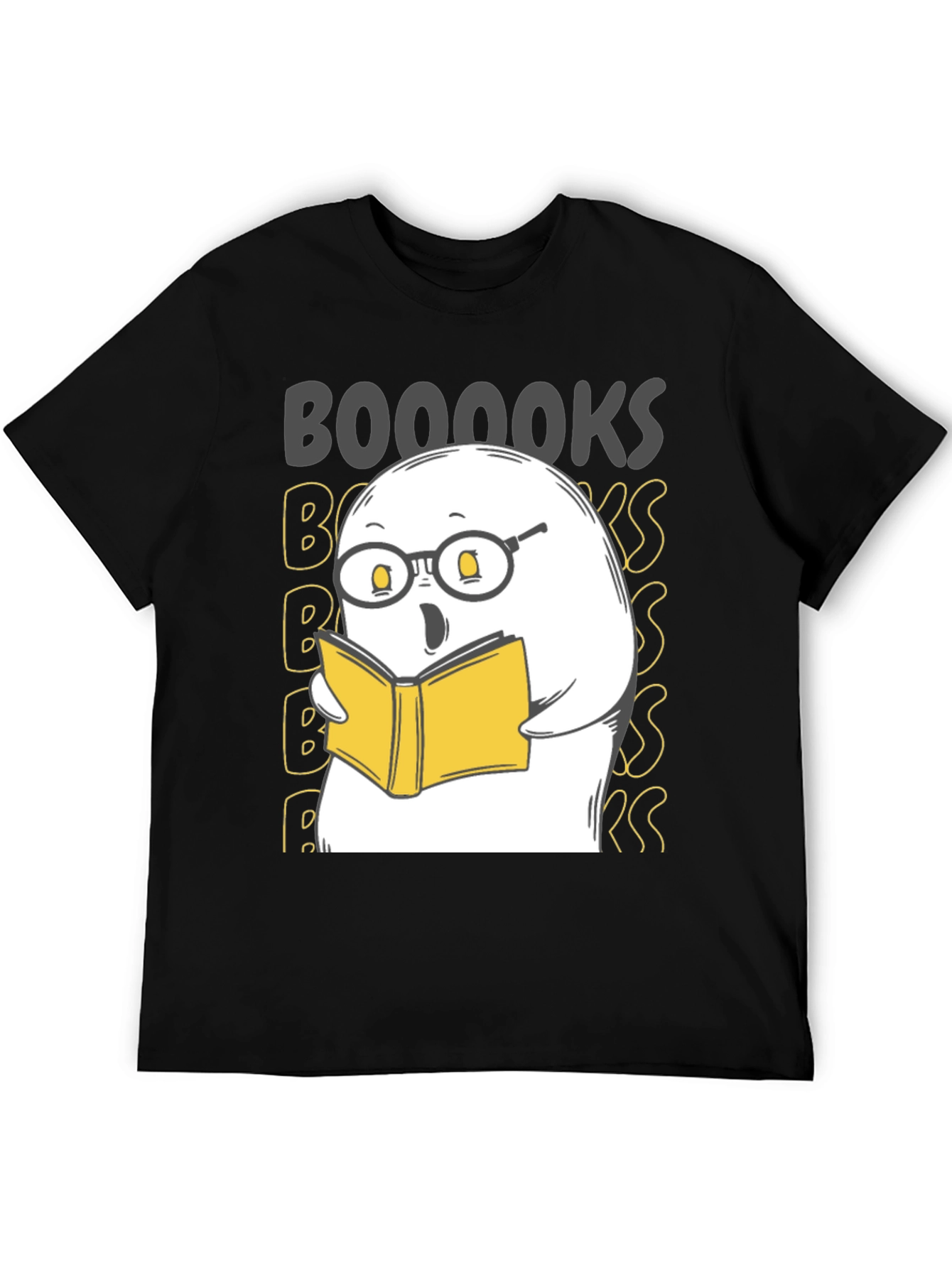 Black Funny Ghost Reading Book T-Shirt - BOOOOOKS! view 5