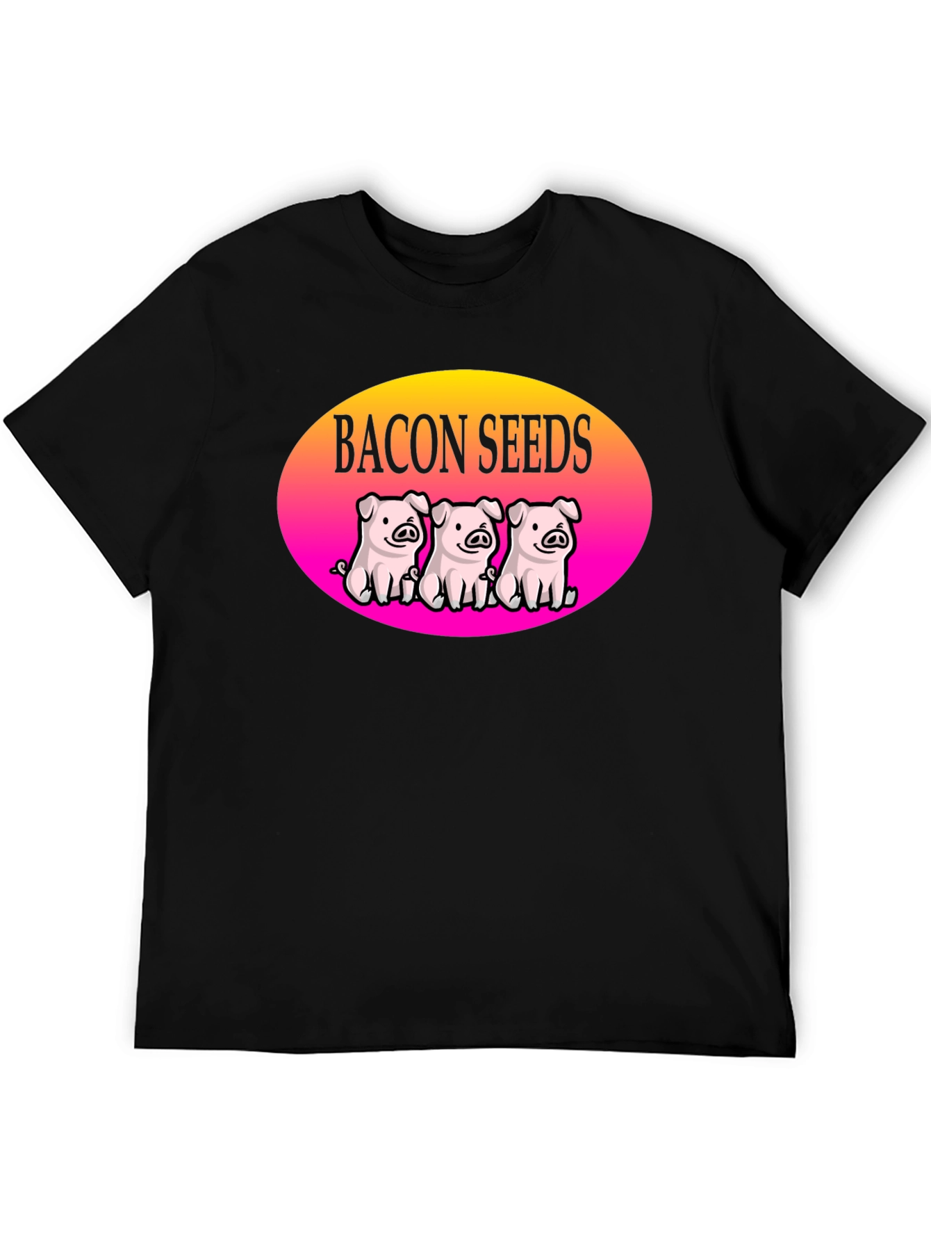 Black Bacon Seeds Pig T-Shirt - Cute Cartoon Design view 5