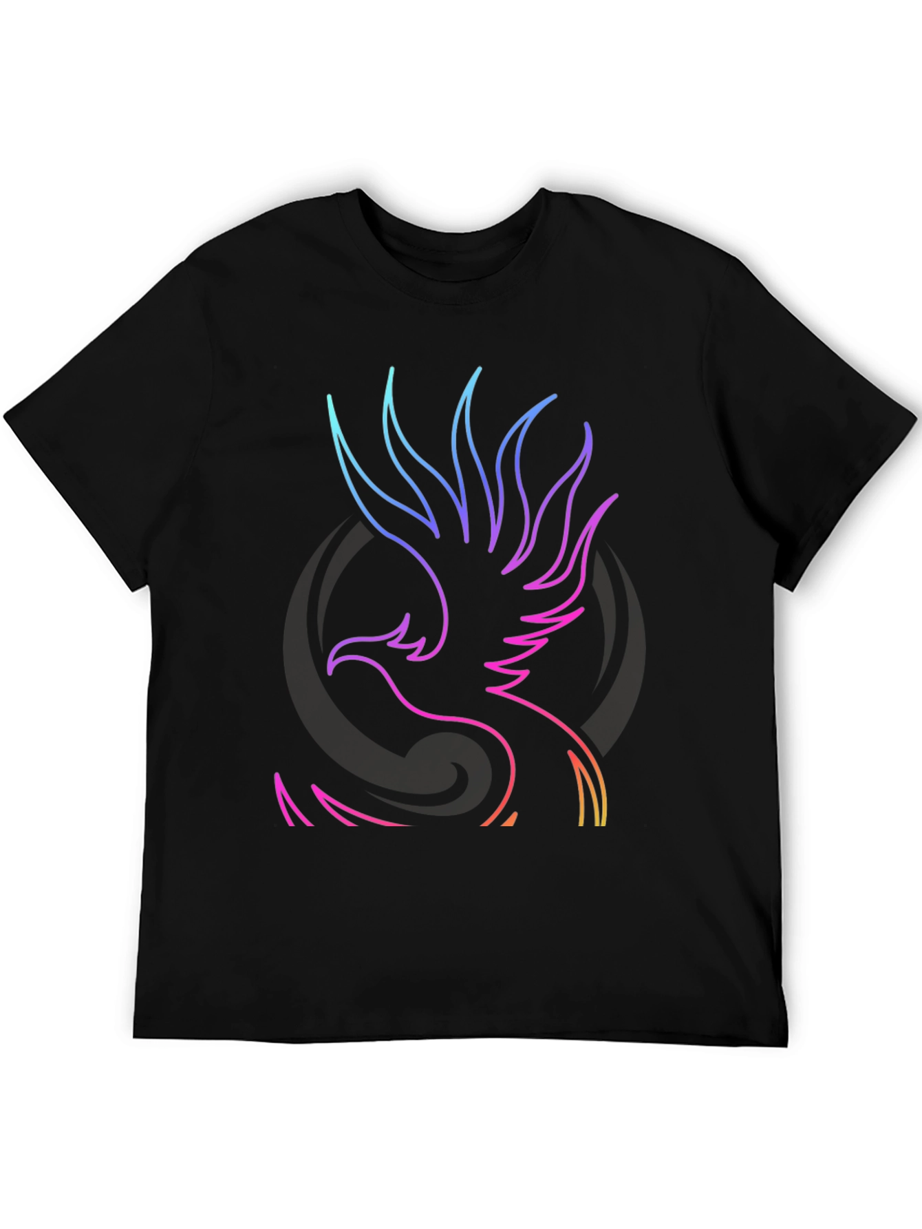 Black Neon Phoenix Graphic Black T-Shirt view 5