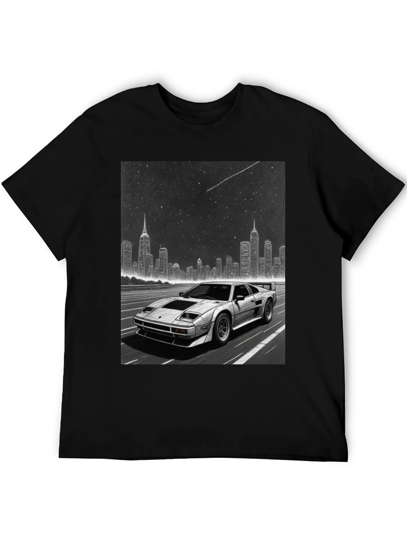 Black Retro Car & Cityscape Graphic Tee - Black view 5