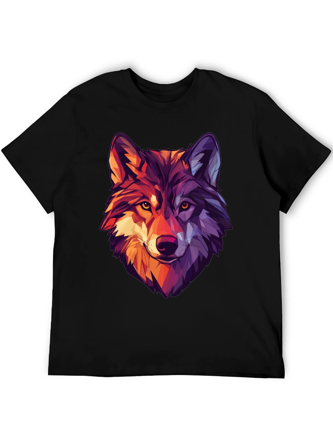Black Geometric Wolf Graphic Print Black T-Shirt view 5