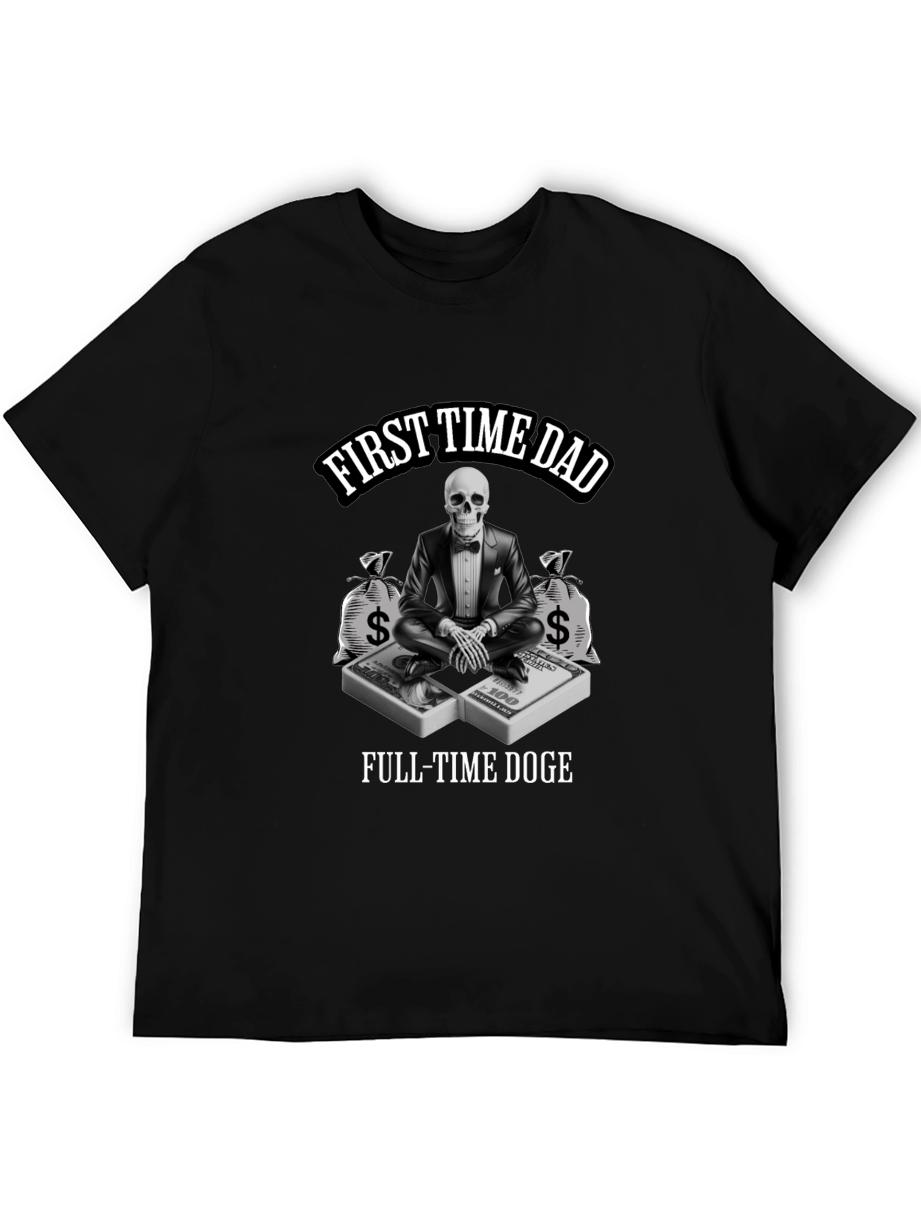 Black First Time Dad Full-Time Doge T-Shirt view 5