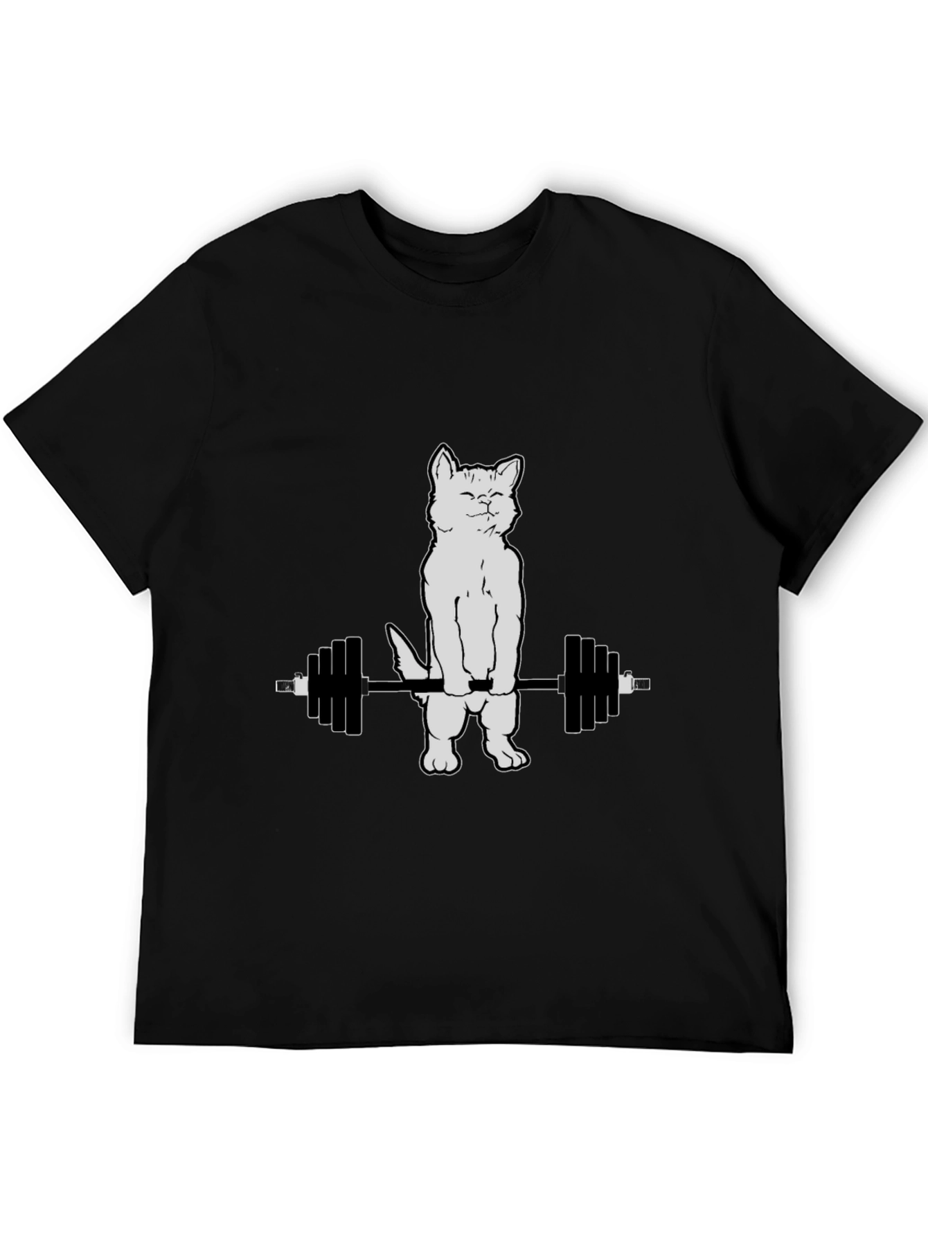 Black Cat Lifting Weights Graphic T-Shirt - Black view 5