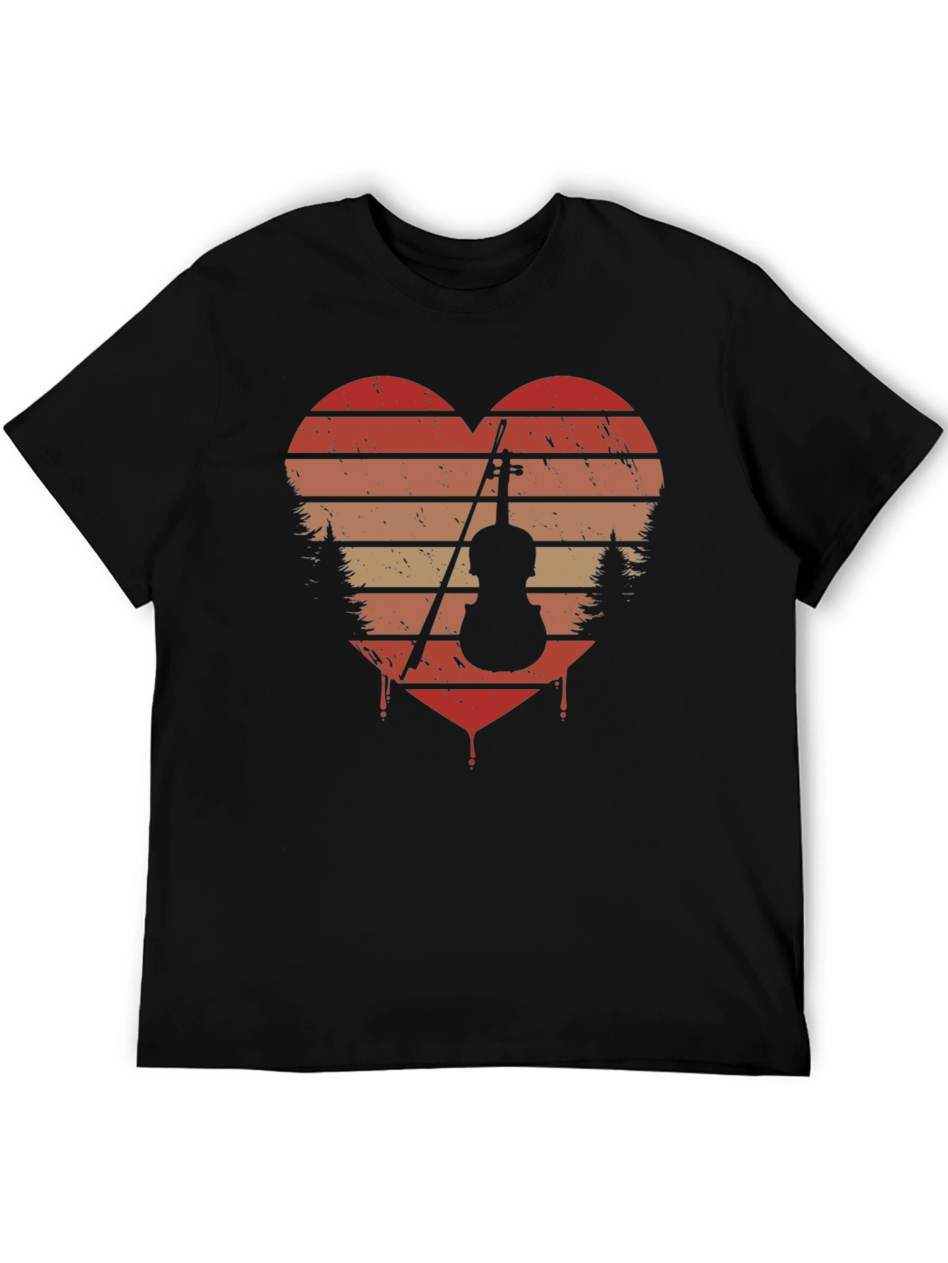 Black Vintage Violin Heart T-Shirt - Music Lover Tee view 5