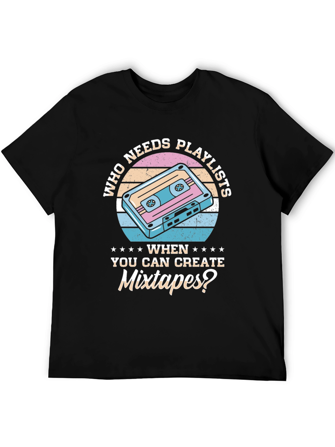 Black Retro Mixtape T-Shirt - Who Needs Playlists? view 5