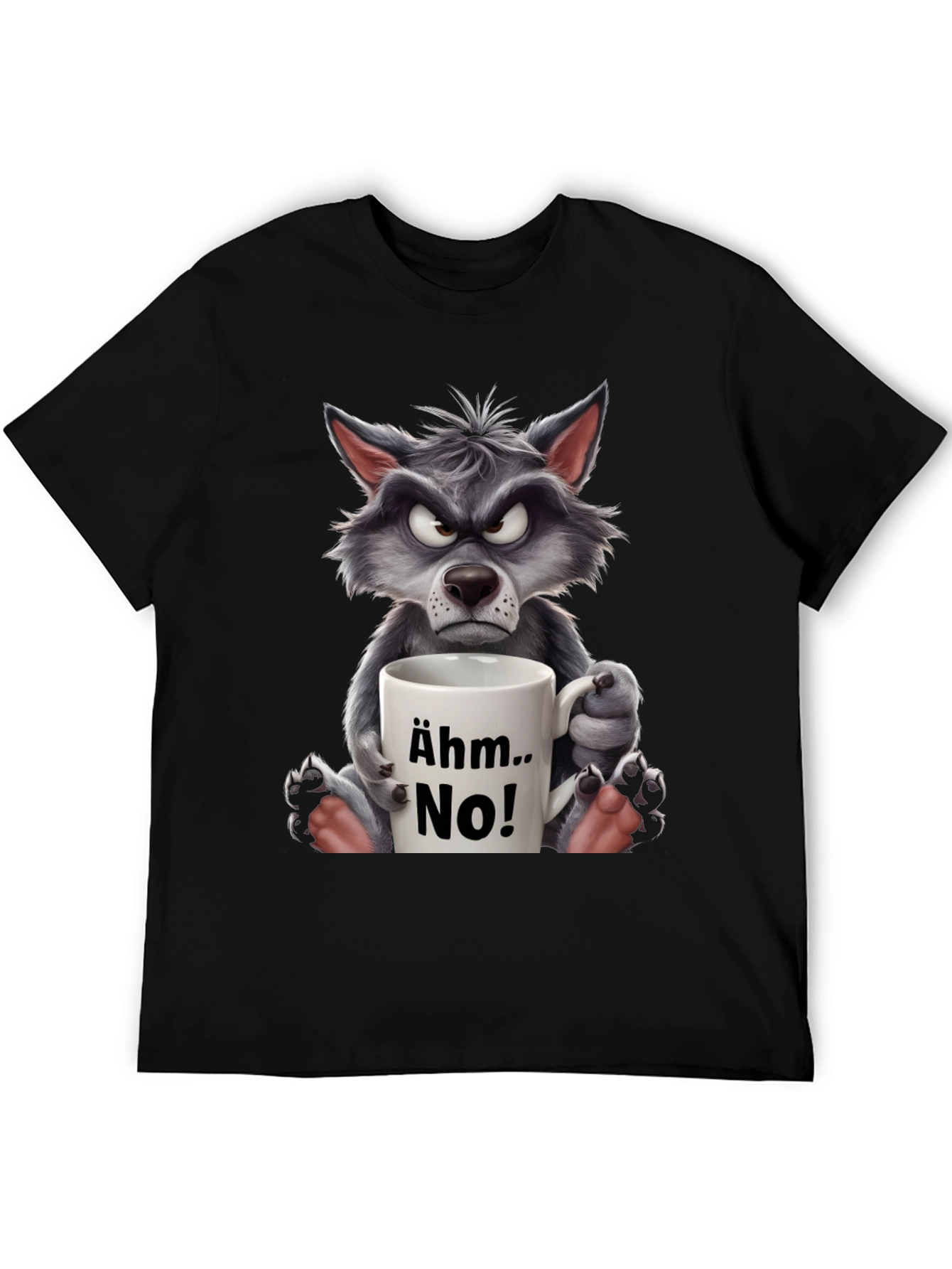 Black Grumpy Wolf "Ähm.. No!" T-Shirt - Express Your Mood! view 5