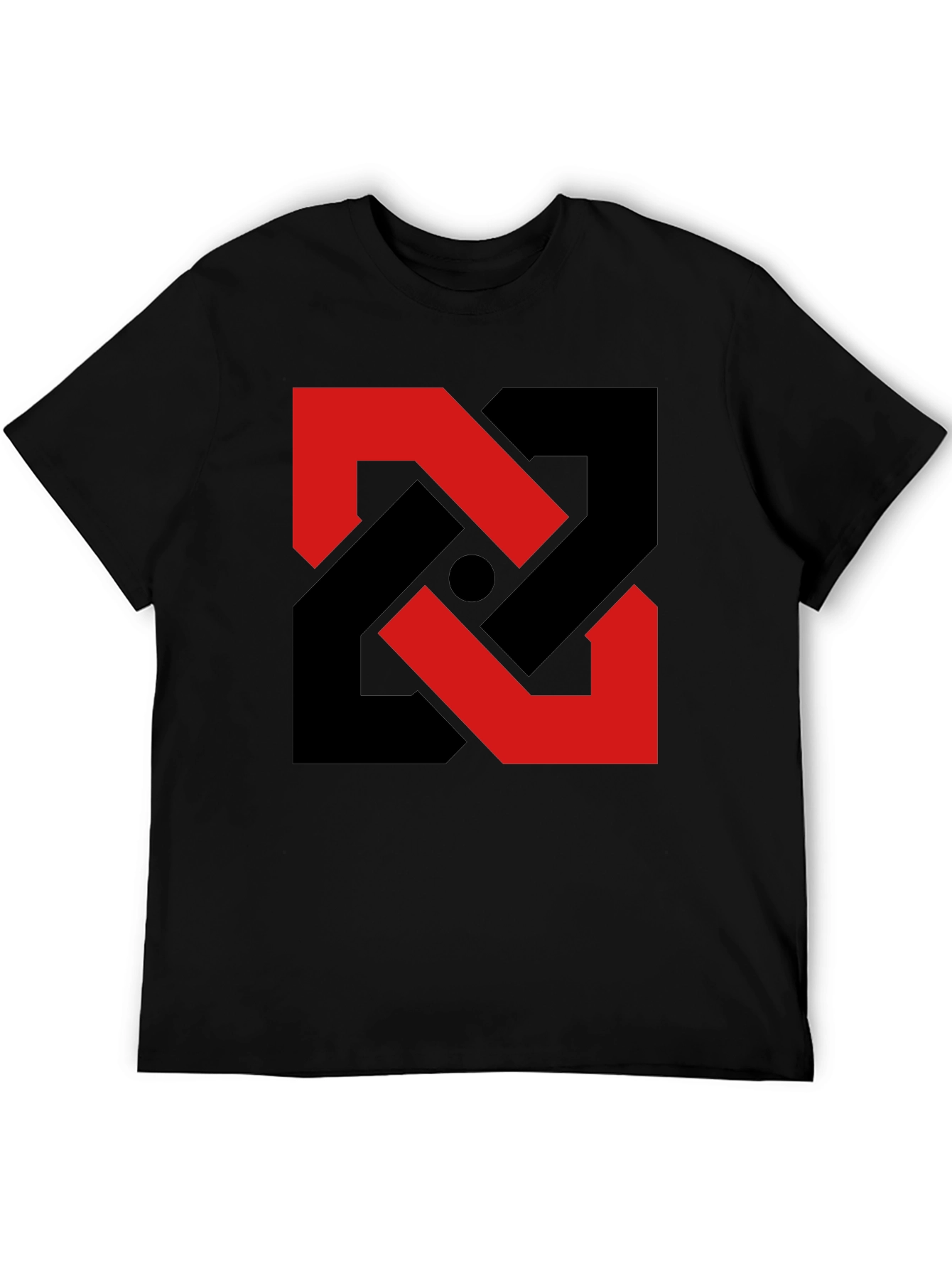 Black Abstract Geometric T-Shirt - Red & Black Design view 5