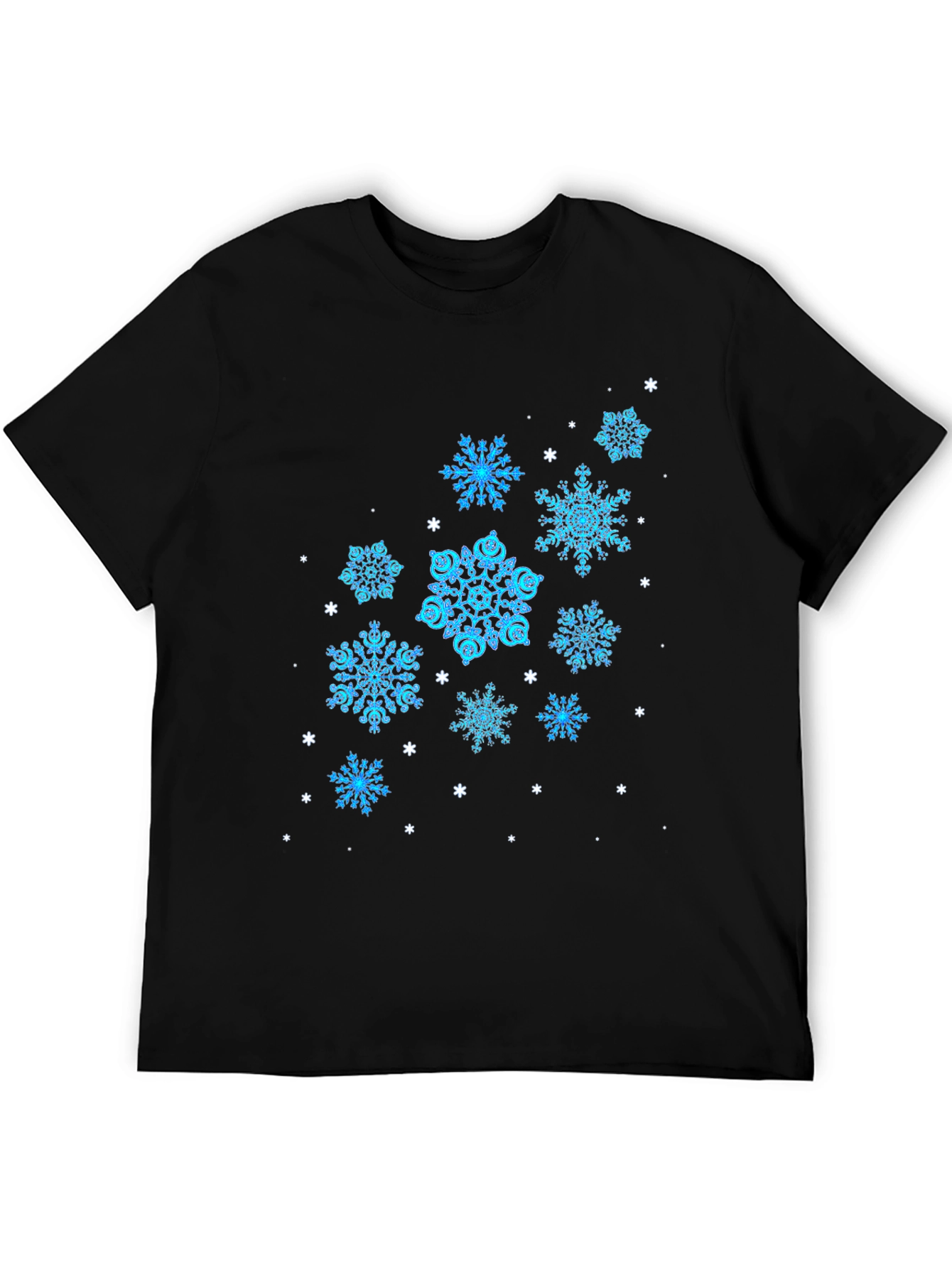Black Snowflake Pattern Black T-Shirt view 5