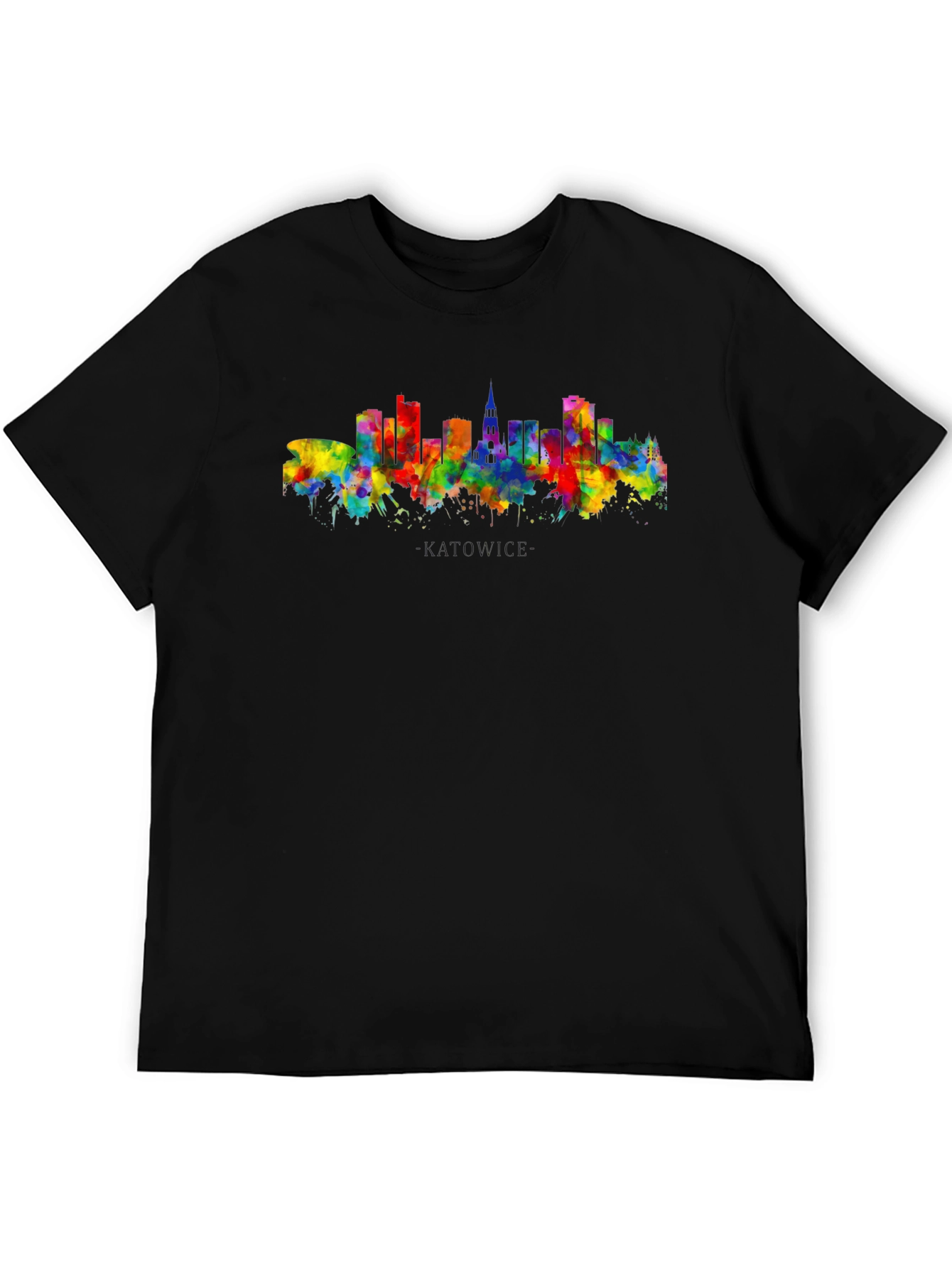 Black Watercolor Cityscape Graphic Tee - Modern Black T-Shirt view 5