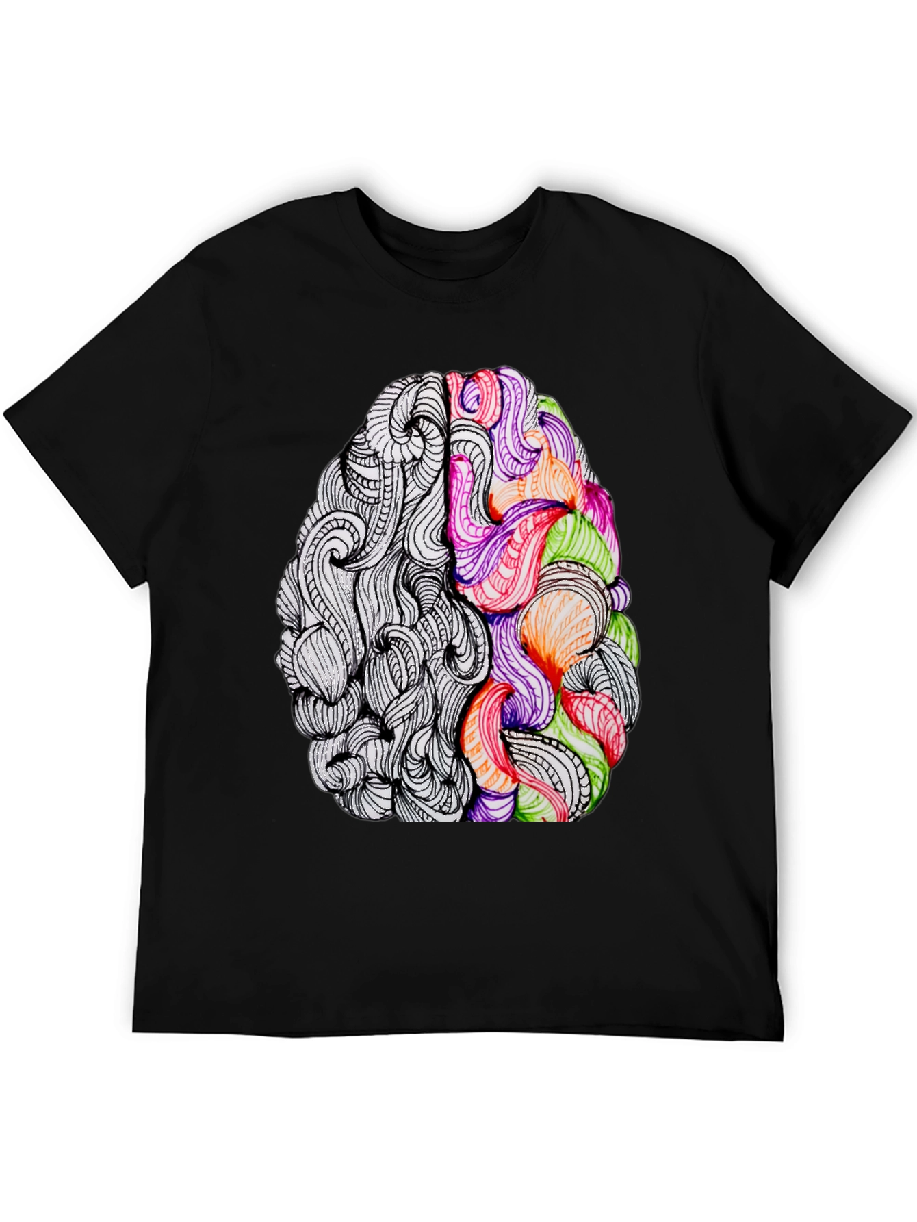 Black Brain Art Graphic Tee - Creative Thinking T-Shirt view 5