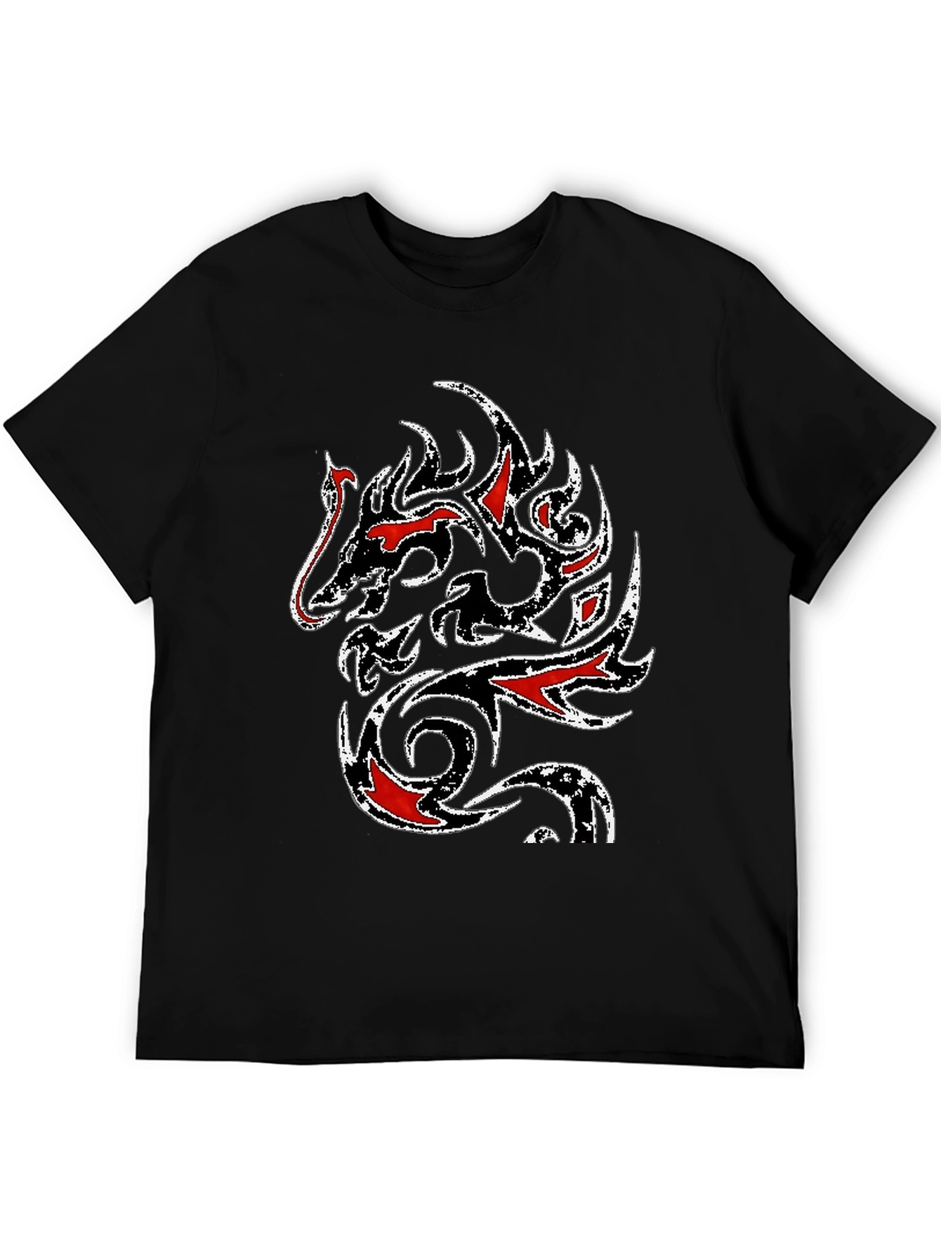 Black Tribal Dragon Graphic T-Shirt - Black view 5