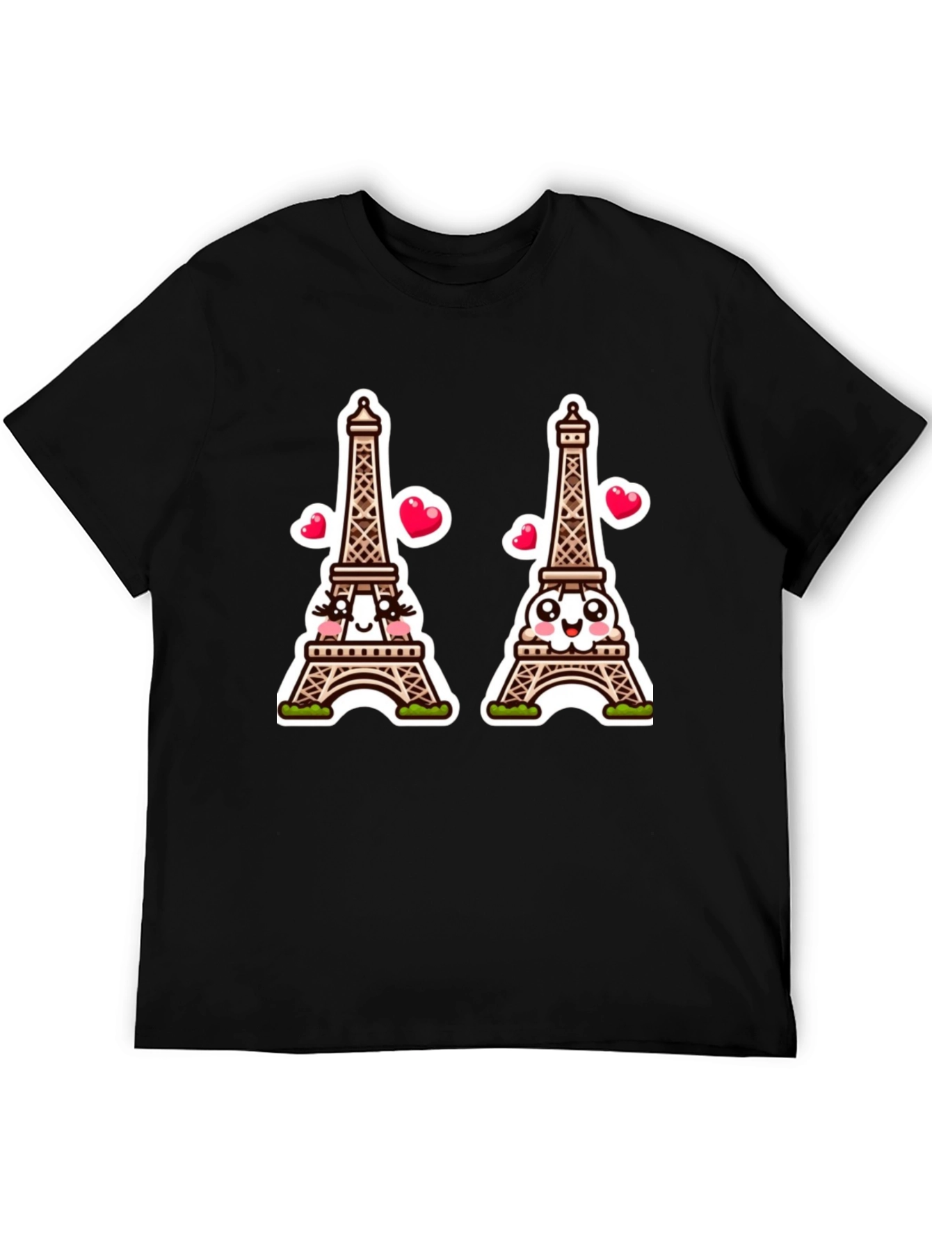 Black Parisian Love T-Shirt, Eiffel Tower Cartoon view 5