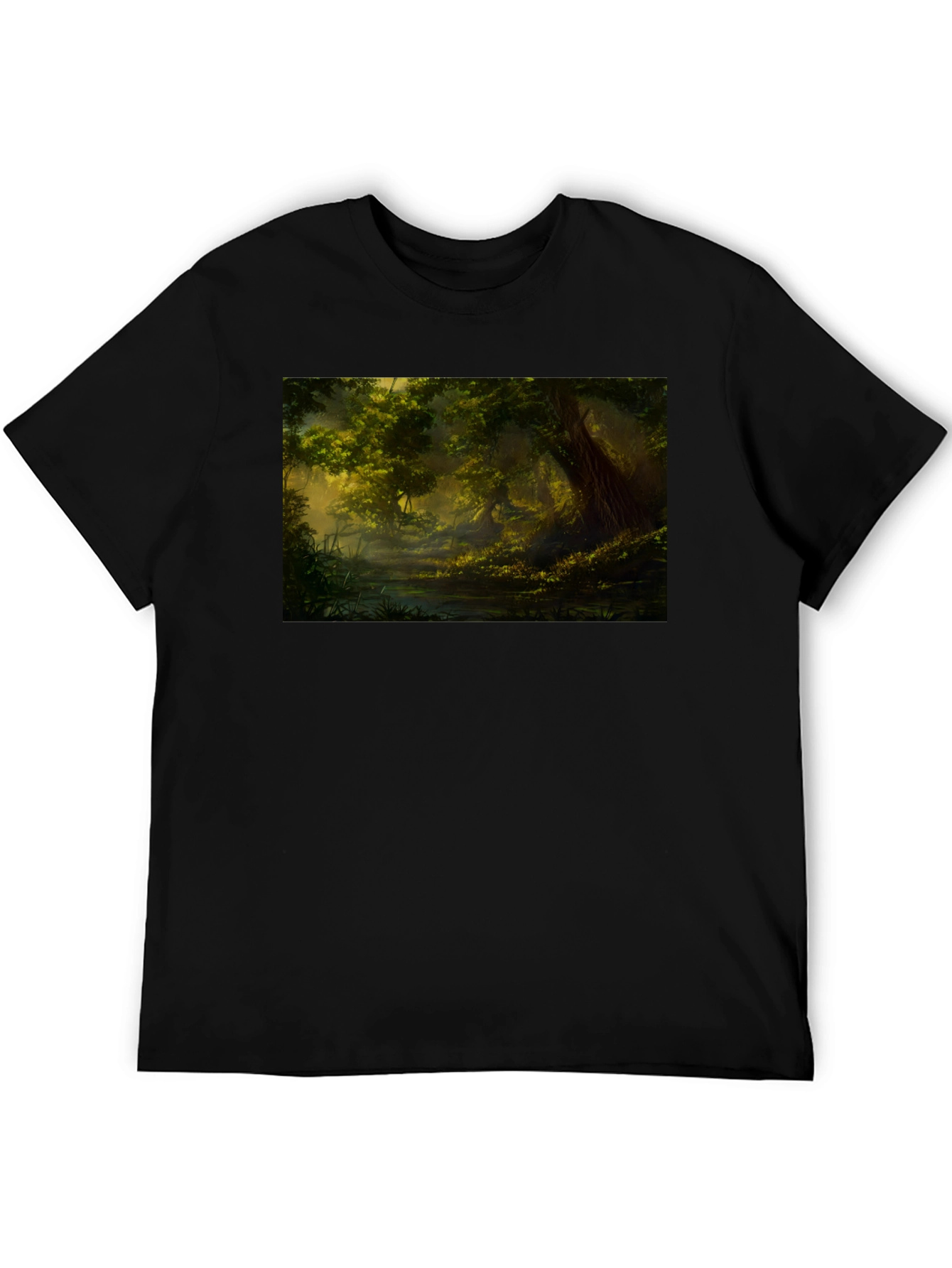 Black Mystical Forest Graphic Tee - Black Cotton Blend view 5