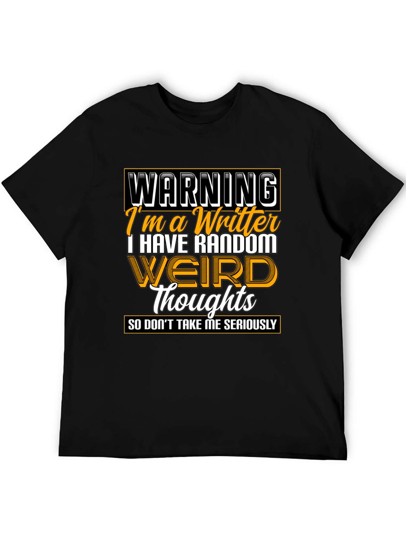 Black Warning Writer Graphic Tee - Random Weird Thoughts T-Shirt view 5