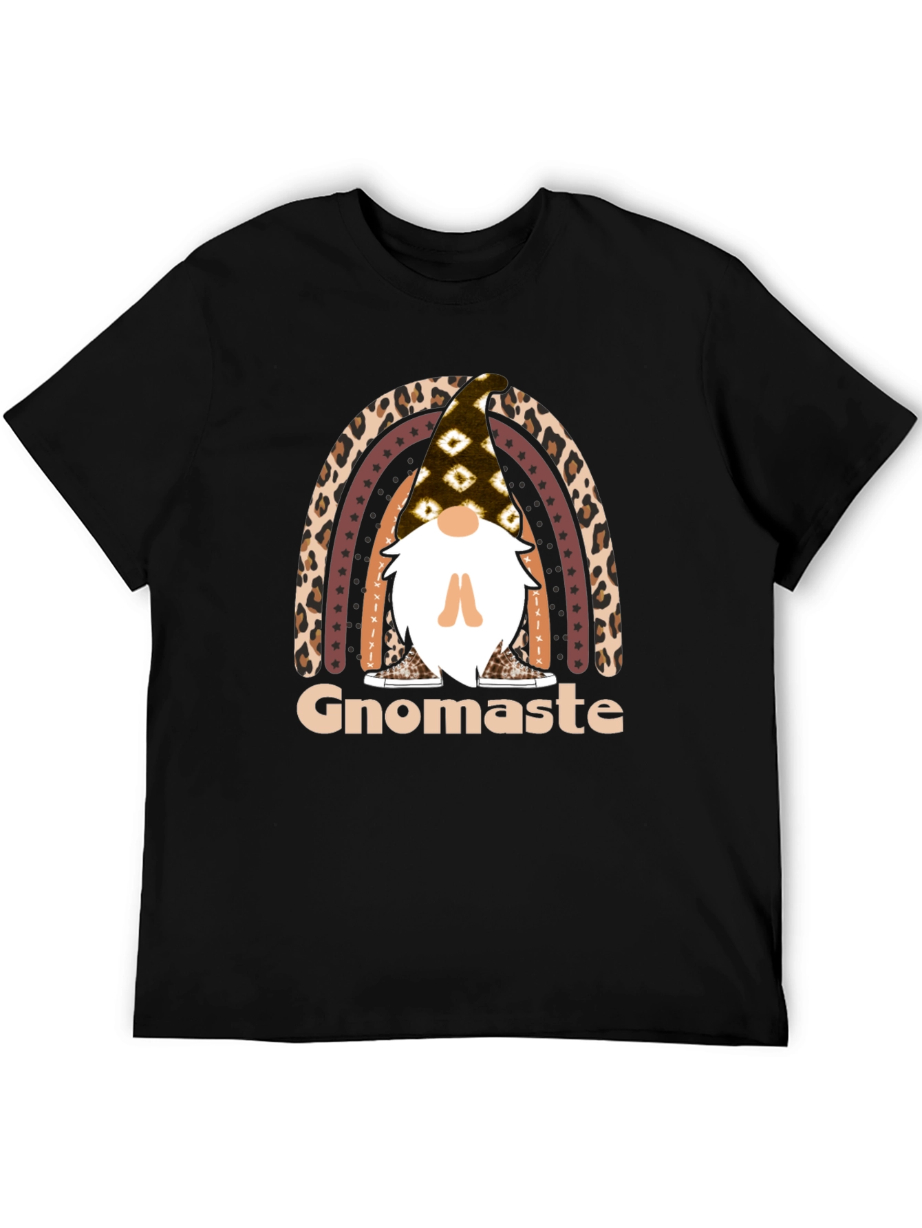 Black Gnomaste T-Shirt - Yoga Gnome Rainbow Tee view 5