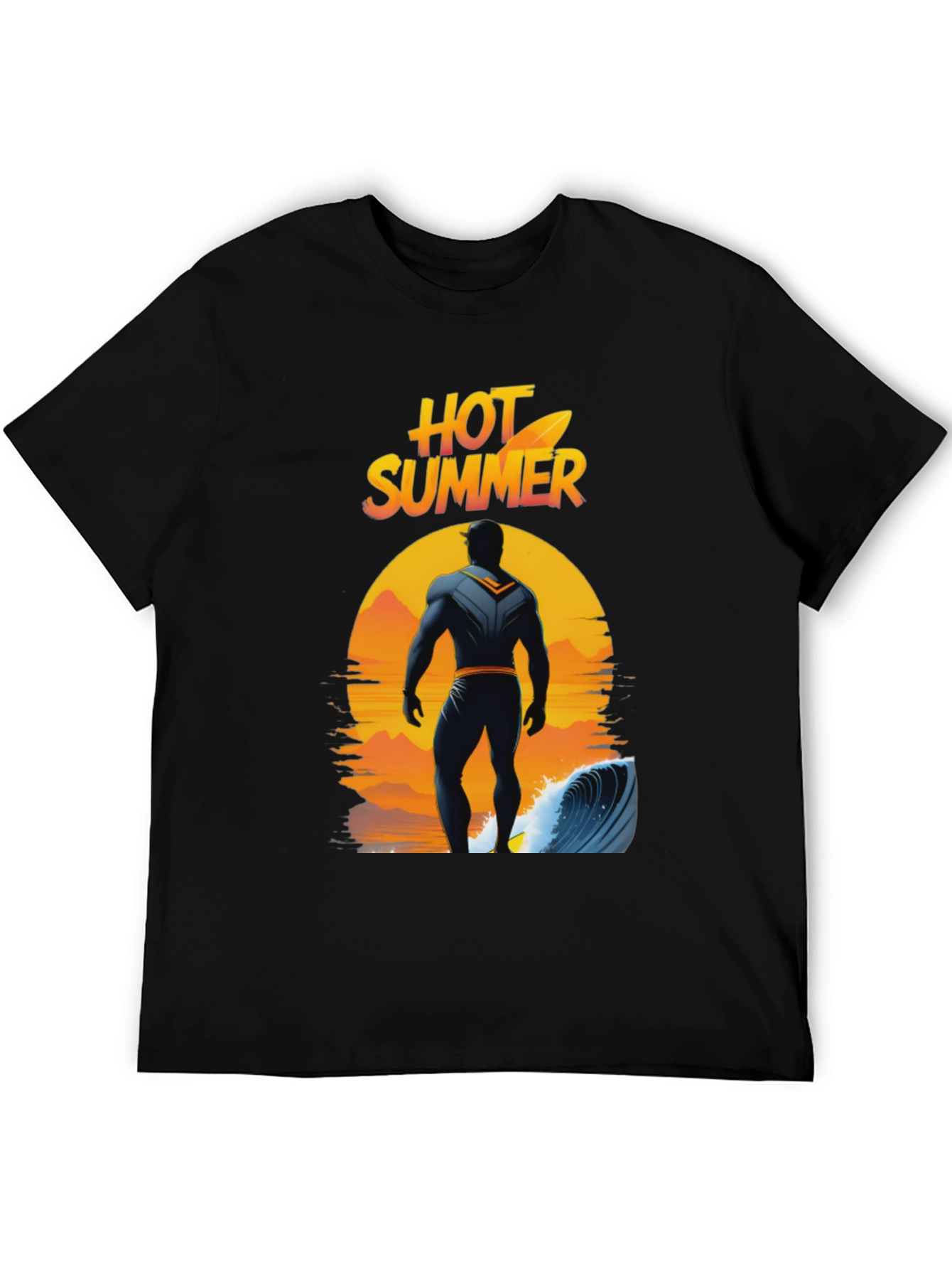 Black Hot Summer Surfer Graphic Tee - Black Cotton T-Shirt view 5