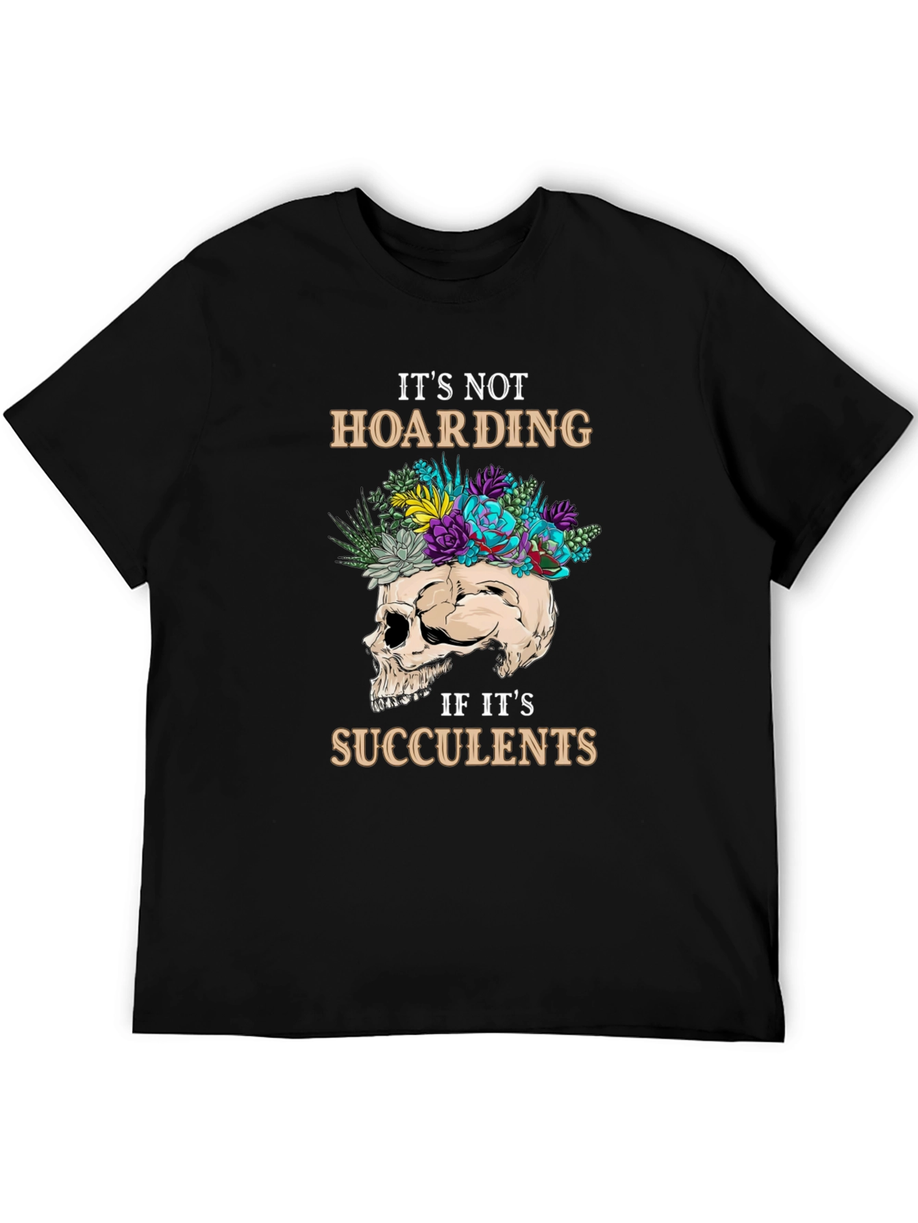 Black Succulent Skull Graphic T-Shirt view 5