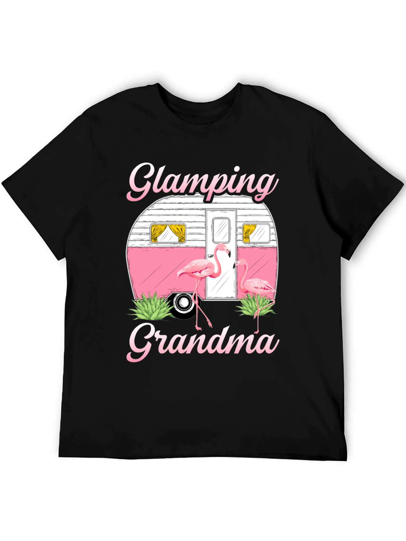 Black Glamping Grandma Flamingo T-Shirt view 5