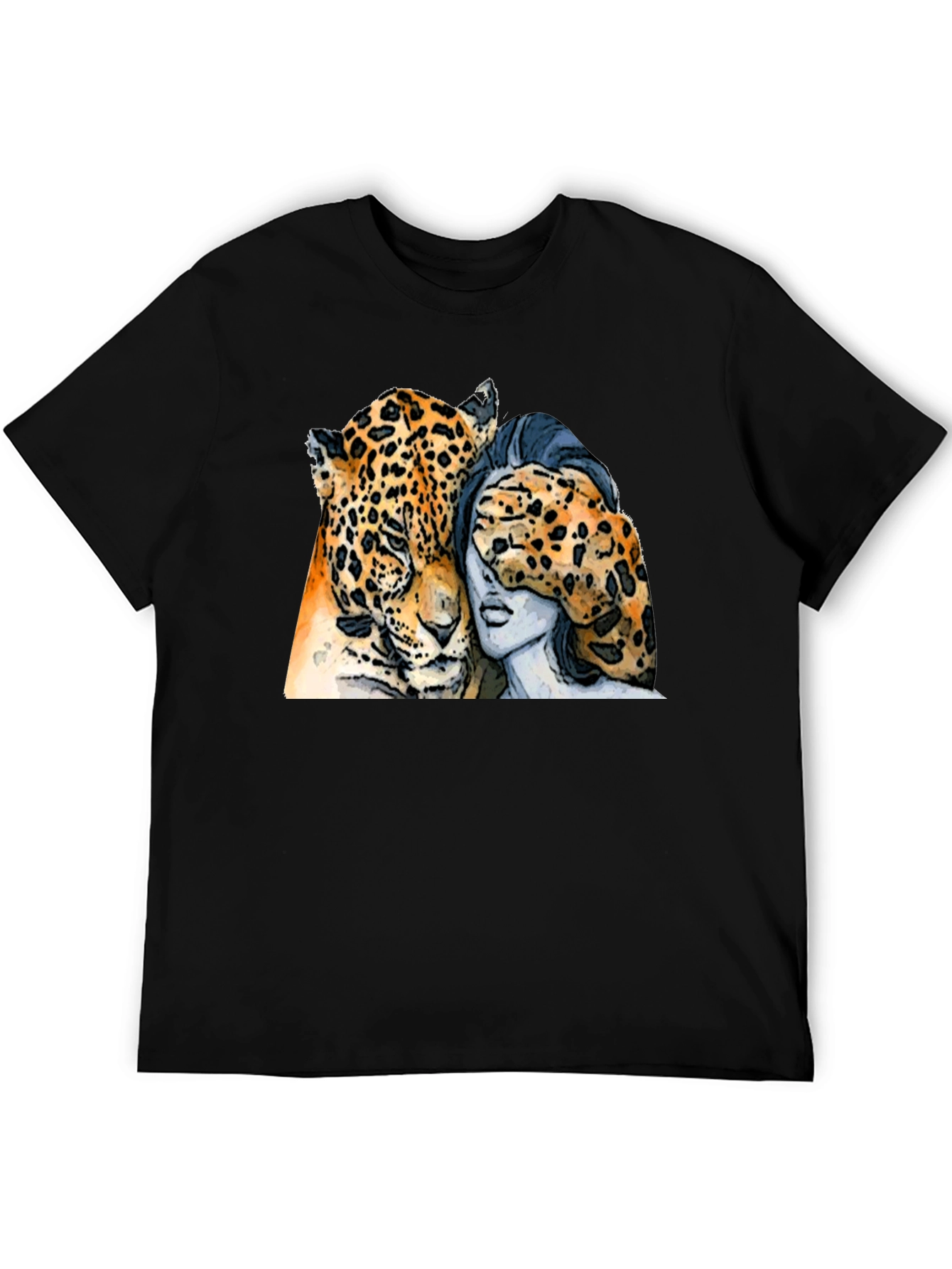 Black Jaguar and Woman Graphic Print Black T-Shirt view 5