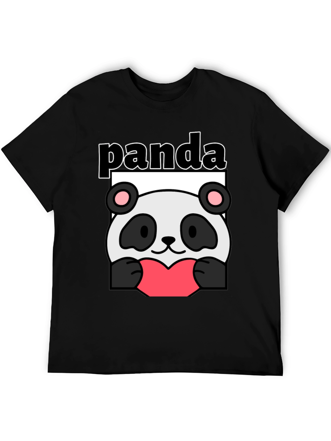 Black Cute Panda Heart Graphic Black T-Shirt view 5