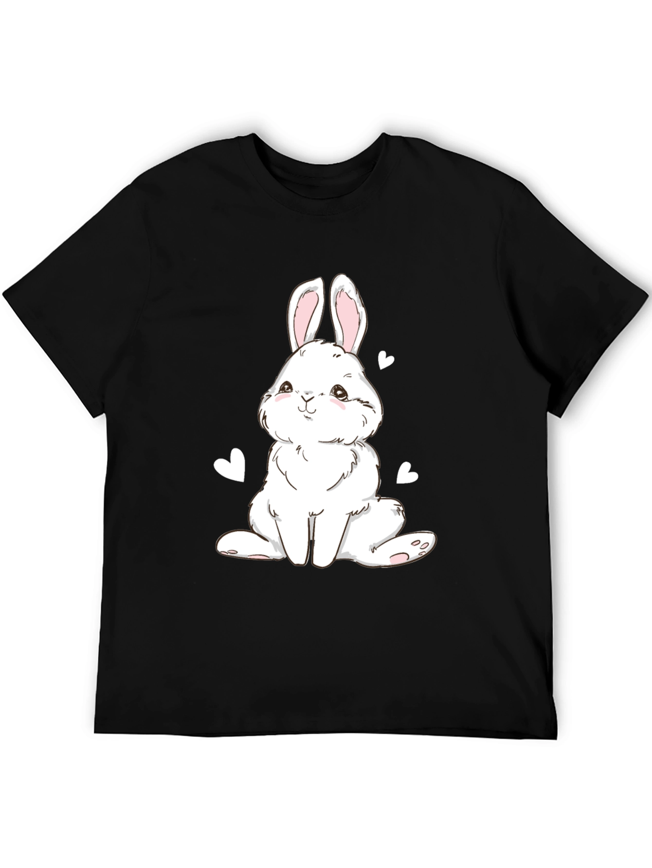 Black Cute Bunny Graphic Tee - Black Cotton Blend T-Shirt view 5