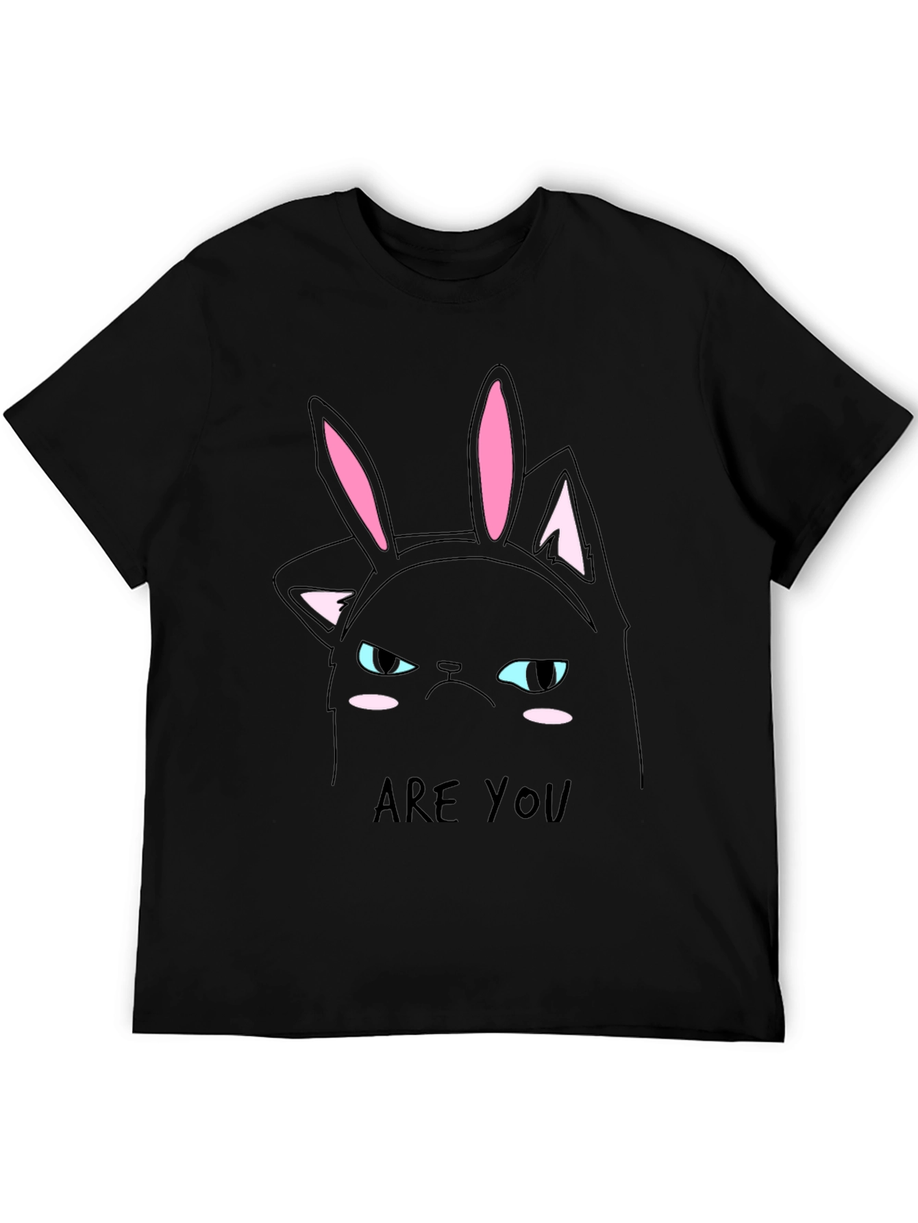 Black Grumpy Cat Bunny Ears T-Shirt - Men's Black Tee view 5